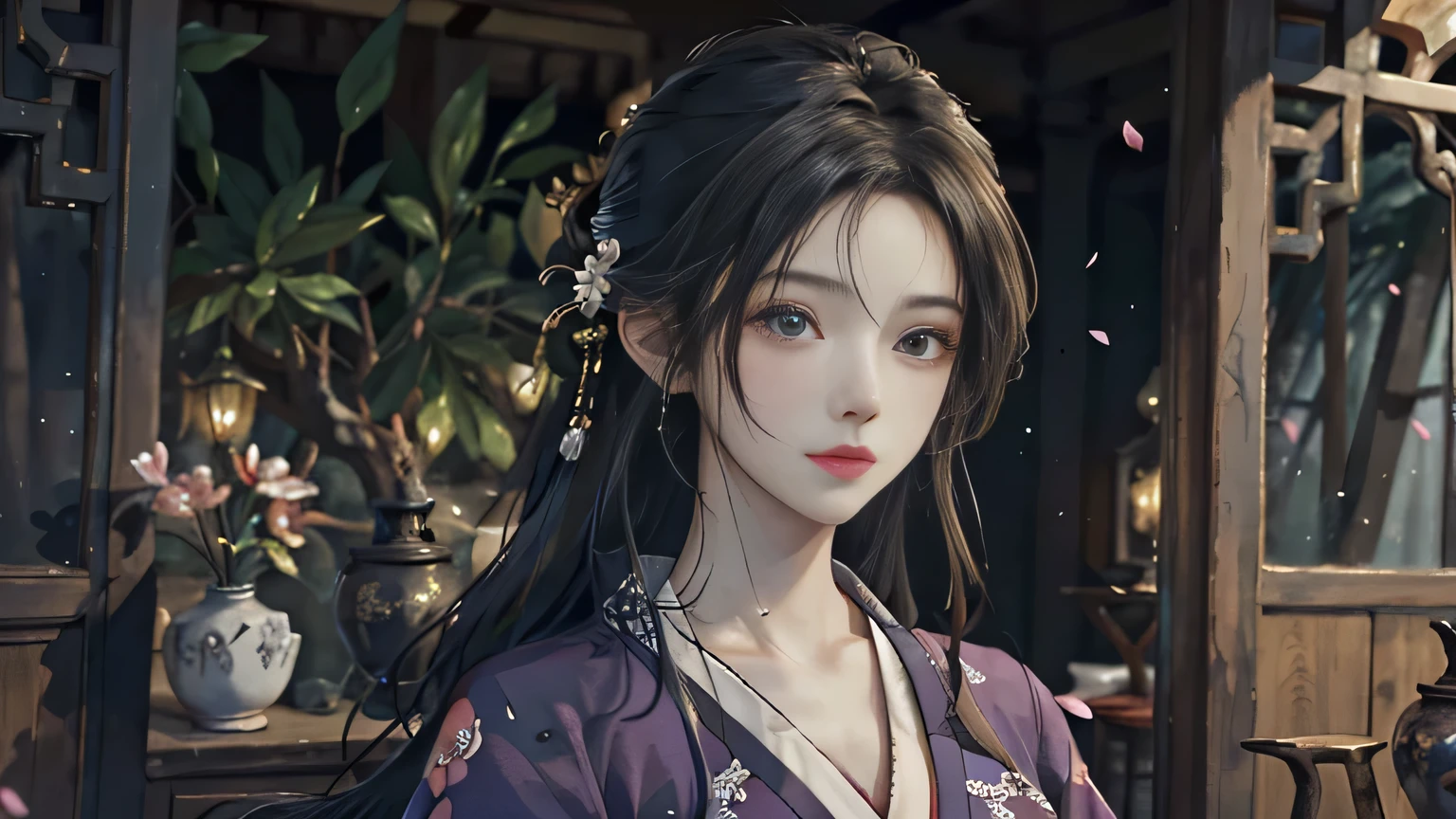 Original，（illustratio：1.1），（best qualtiy），（tmasterpiece：1.1），（the Extremely Detailed CG Unity 8K Wallpapers），（a color：1.2），goddes，Bust，ancient costume，best qualtiy，Extremely detailed jewelry，Plum petals，scenecy，rios|Wagas，Hanfu，Understated luxury has connotations