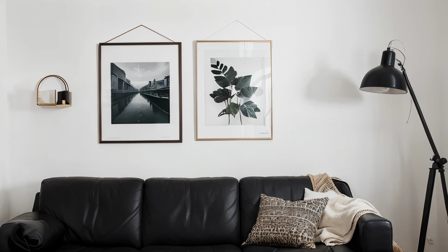 black poster frame and accessories decor in cozy white interior background