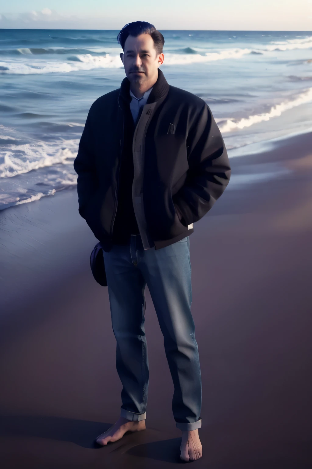 Man 40s Standing on the beach