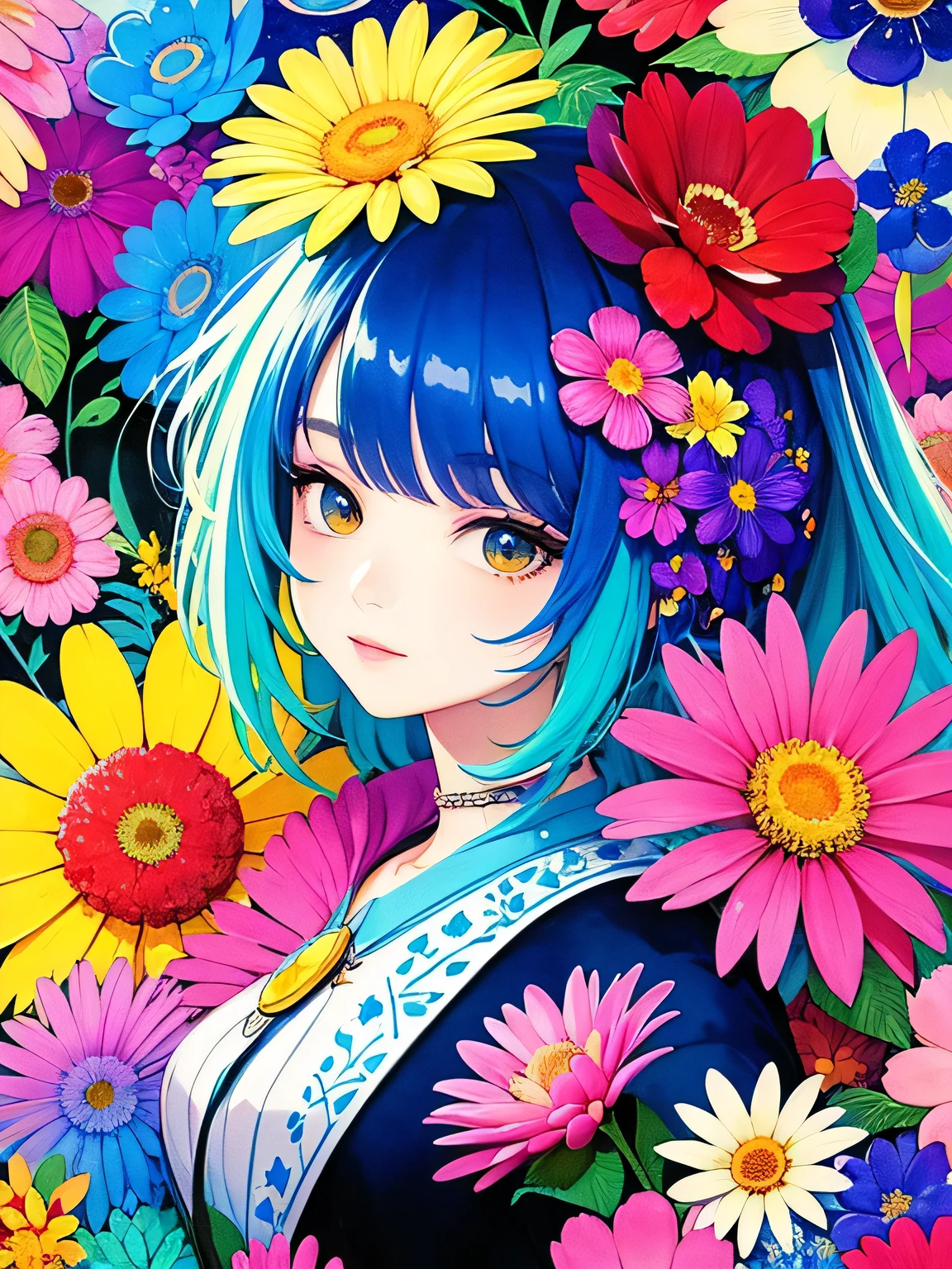 Komugiko 2000 Style、(((stylish fashion))), 8K Quality、Intense watercolor, Detailed watercolor art, Watercolor splash, Surreal, avant-garde pop art, Beautiful and expressive paintings, Beautiful artwork illustration, Very colorful tones, wonderful, Cool beauty, highest quality、Official Art, Vector art, Stylish design, (((The most beautiful girl))), (((highest quality))), HDR, ((detailed)), (((Doodle Art)), ((masterpiece)), ((Super detailed)), (((Colorful flowers))),(((Stylish))),
