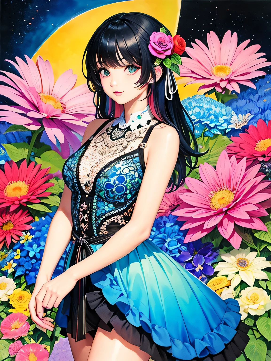 Komugiko 2000 Style、(((stylish fashion))), 8K Quality、Intense watercolor, Detailed watercolor art, Watercolor splash, Surreal, avant-garde pop art, Beautiful and expressive paintings, Beautiful artwork illustration, Very colorful tones, wonderful, Cool beauty, highest quality、Official Art, Vector art, Stylish design, (((The most beautiful girl))), (((highest quality))), HDR, ((detailed)), (((Doodle Art)), ((masterpiece)), ((Super detailed)), (((Colorful flowers))),(((Stylish))),