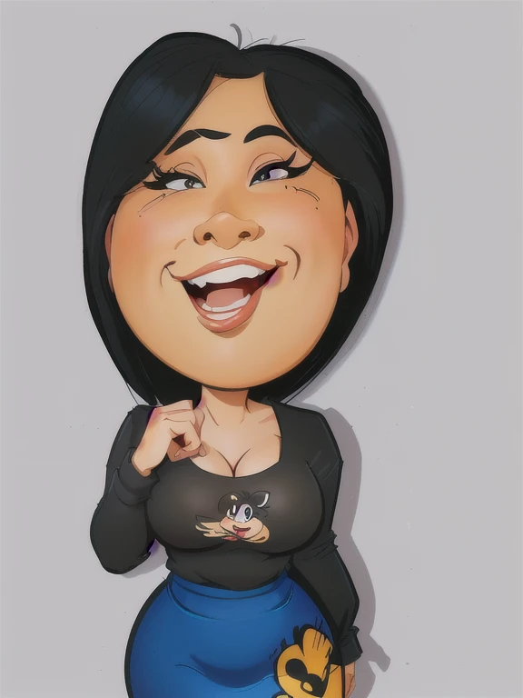 sexytoon, 8k, cartoon woman with black hair and black blouse is smiling, em estilo cartoon, caricatura style, arte dos desenhos animadosstyle, caricatura illustration, arte digital dos desenhos animados, Cel sombreado:15, retrato de desenho animado, Cel sombreado!!!, caricatura!!!, desenho animado de arte digital, cartoon style illustration, caricatura, desenho animado realista, arte dos desenhos animados, pintura digital de desenho animado, caricatura, desenho animado altamente detalhado