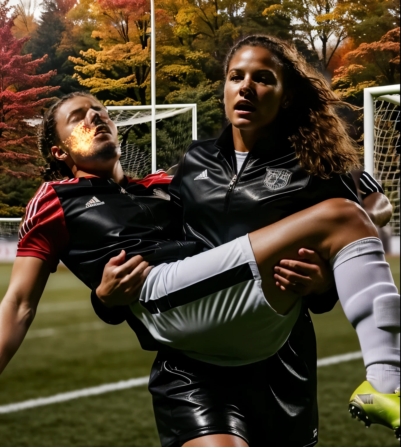 an autumnous background behind a soccer field