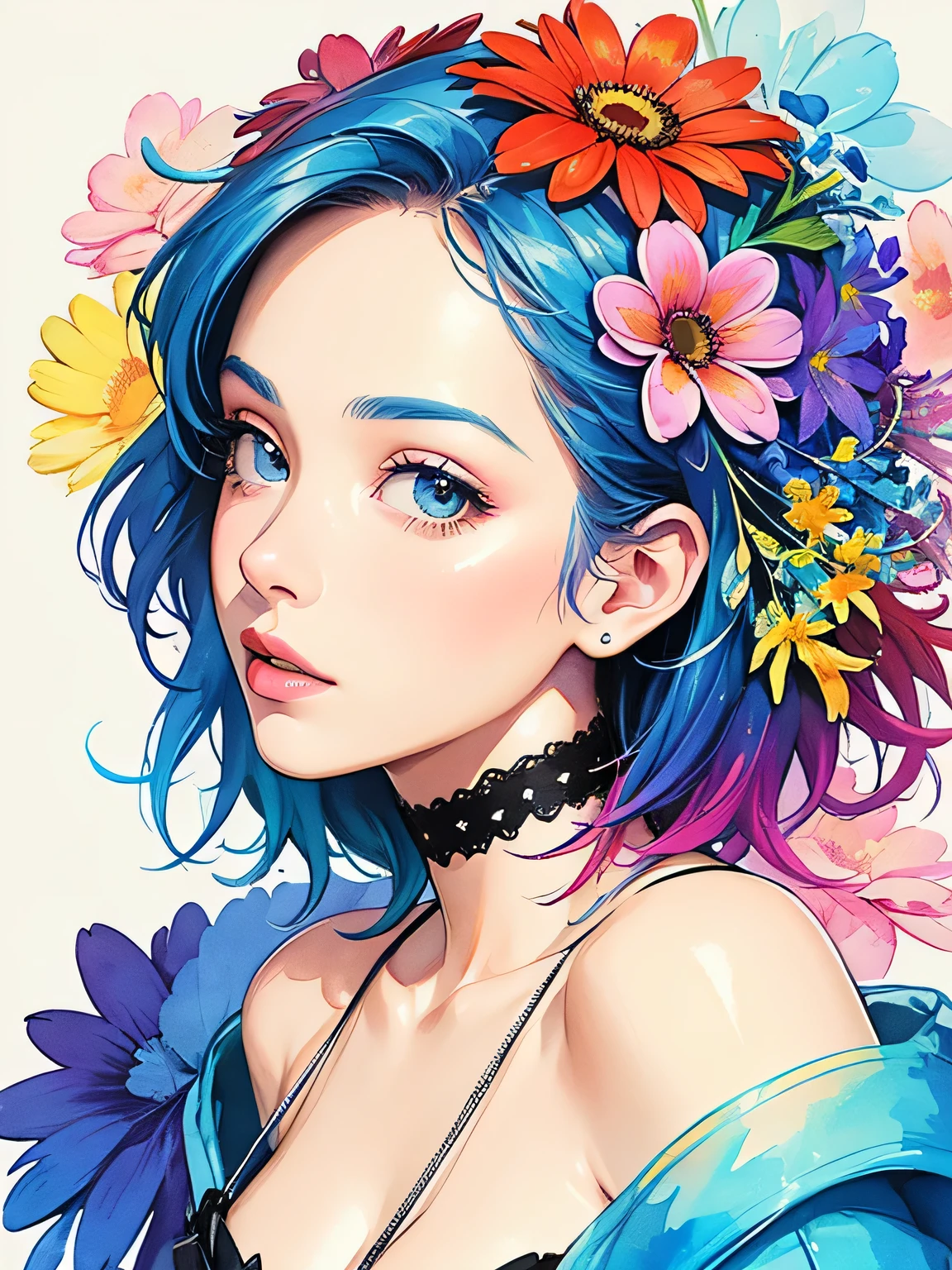 Micho Style、(((stylish fashion))), 8K Quality、Intense watercolor, Detailed watercolor art, Watercolor splash, Surreal, avant-garde pop art, Beautiful and expressive paintings, Beautiful artwork illustration, Very colorful tones, wonderful, Cool beauty, highest quality、Official Art, Vector art, Stylish design, (((The most beautiful girl))), (((highest quality))), HDR, ((detailed)), (((Doodle Art)), ((masterpiece)), ((Super detailed)), (((Colorful flowers))),(((Stylish))),