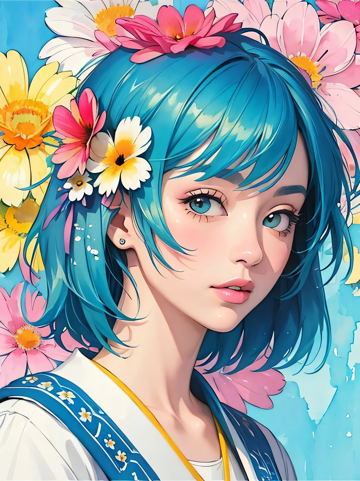 Masayo Style、(((stylish fashion))), 8K Quality、Intense watercolor, Detailed watercolor art, Watercolor splash, Surreal, avant-garde pop art, Beautiful and expressive paintings, Beautiful artwork illustration, Very colorful tones, wonderful, Cool beauty, highest quality、Official Art, Vector art, Stylish design, (((The most beautiful girl))), (((highest quality))), HDR, ((detailed)), (((Doodle Art)), ((masterpiece)), ((Super detailed)), (((Colorful flowers))),(((Stylish))),