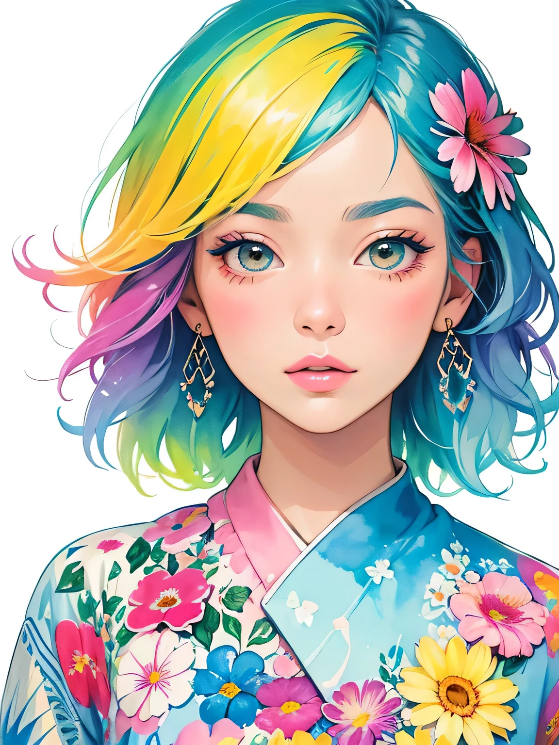 Masayo Style、(((stylish fashion))), 8K Quality、Intense watercolor, Detailed watercolor art, Watercolor splash, Surreal, avant-garde pop art, Beautiful and expressive paintings, Beautiful artwork illustration, Very colorful tones, wonderful, Cool beauty, highest quality、Official Art, Vector art, Stylish design, (((The most beautiful girl))), (((highest quality))), HDR, ((detailed)), (((Doodle Art)), ((masterpiece)), ((Super detailed)), (((Colorful flowers))),(((Stylish))),
