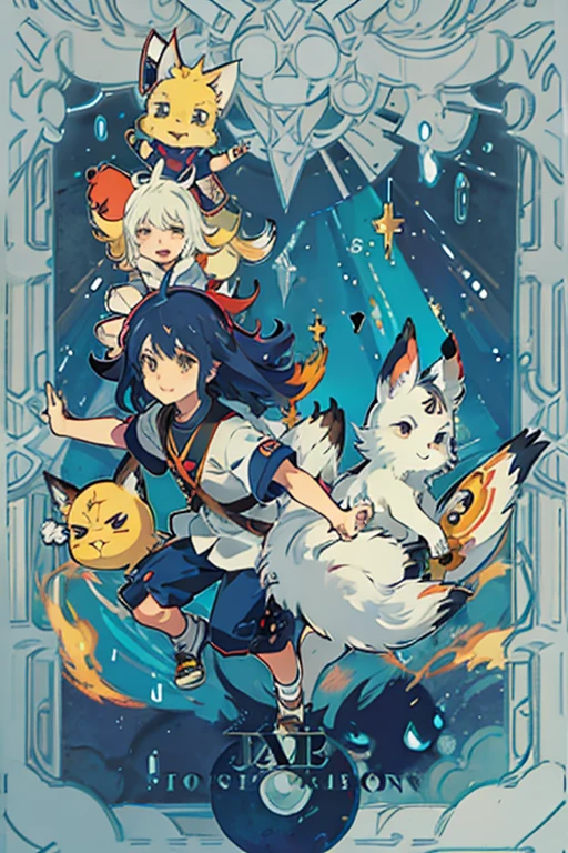 (enfoque lateral), en un prado, soleado, todos los protagonistas de Digimon, corriendo horizontalmente con otros digimon evolucinados, Tai, Sora, Yamato, kOSHIRO, mIMI, tAKERU, KARI, Joe, agumon, gabumon, biyomon, palmon, gomamon, tentomon, tailmon, patamon