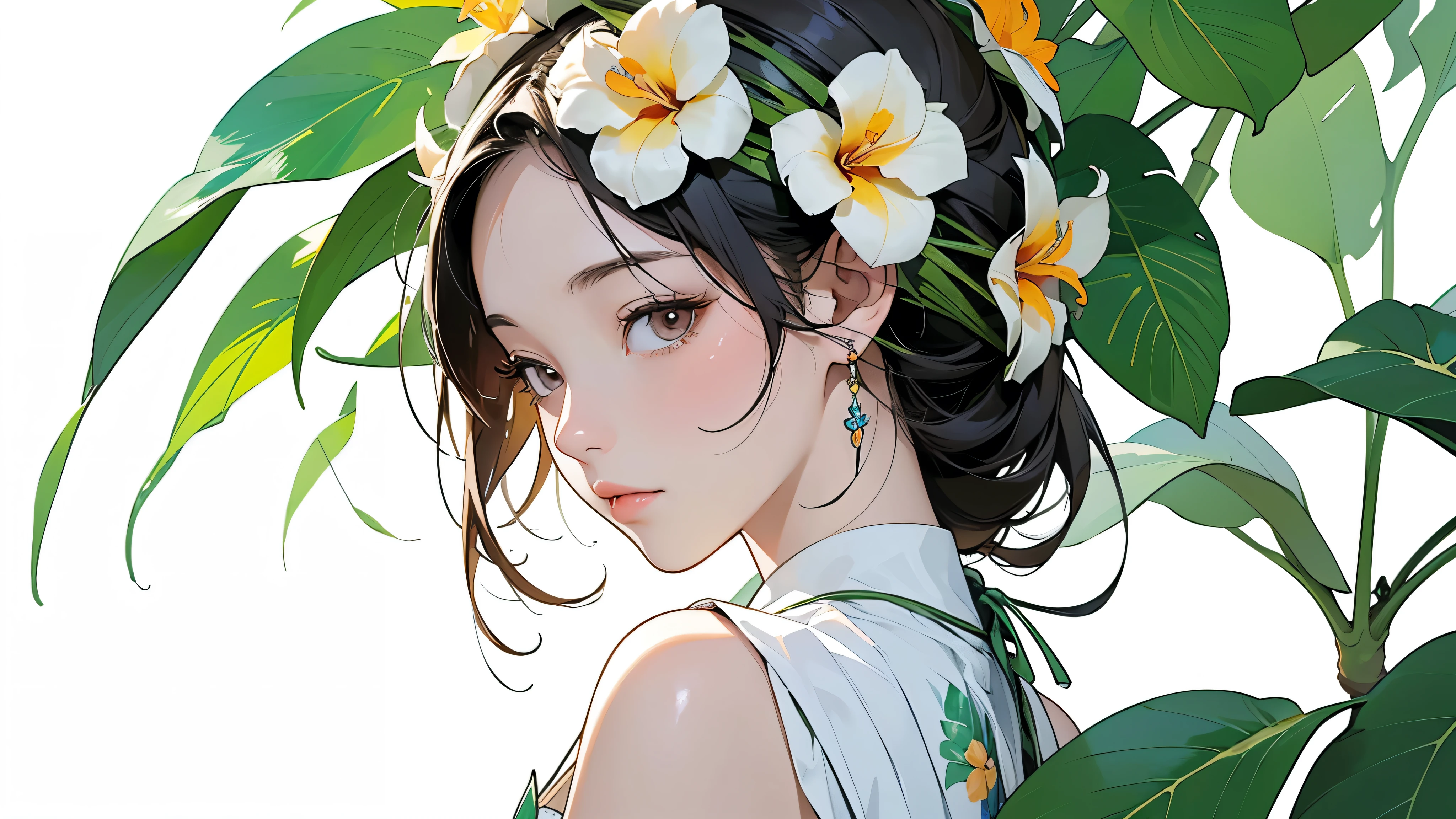 (best quality、masterpiece、high resolution)、4K animation art、((background technology))、(((Only draw tropical flowers and plants)))、(Blank Background)、((White background))、