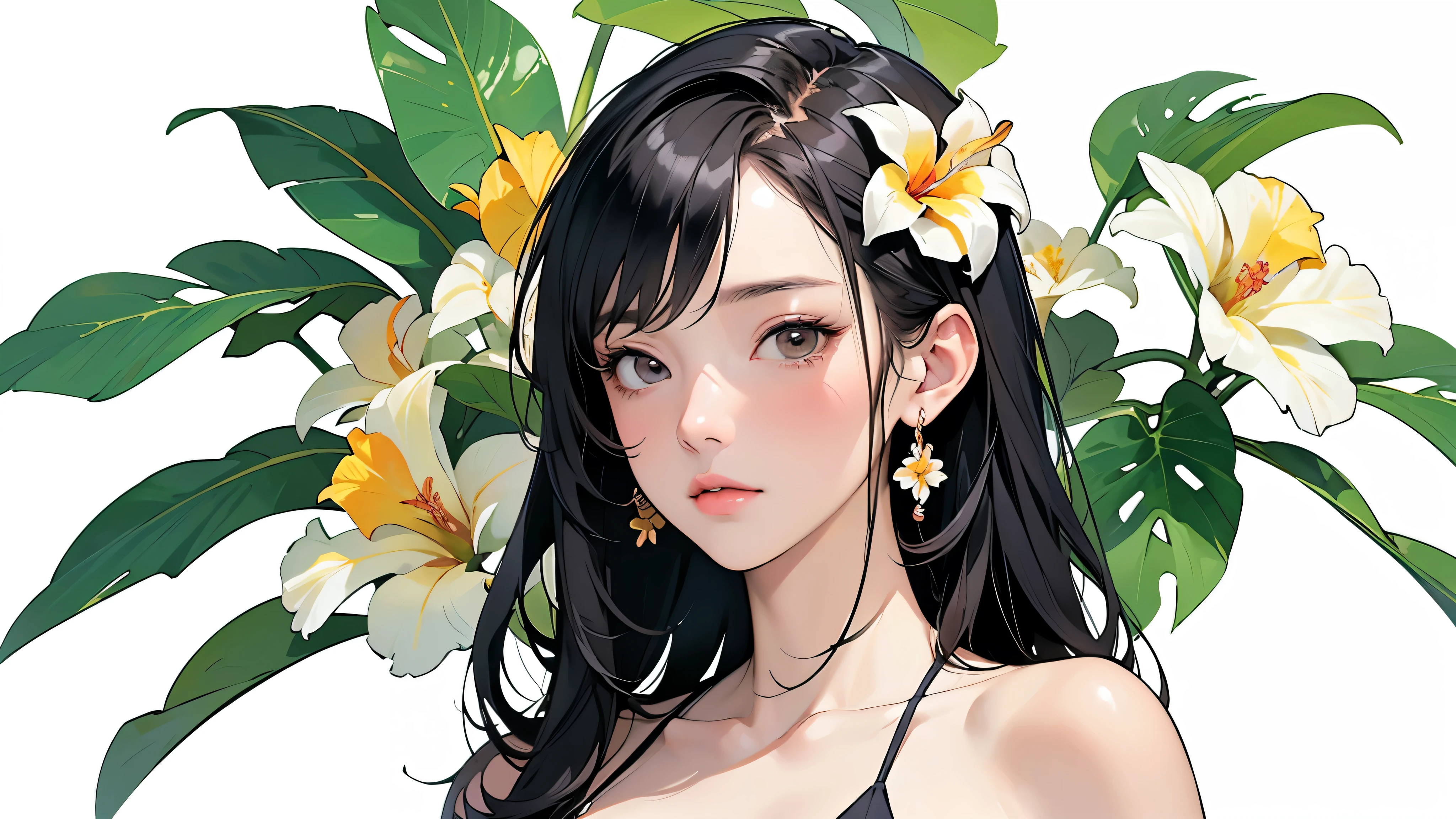 (best quality、masterpiece、high resolution)、4K animation art、((background technology))、(((Only draw tropical flowers and plants)))、(Blank Background)、((White background))、