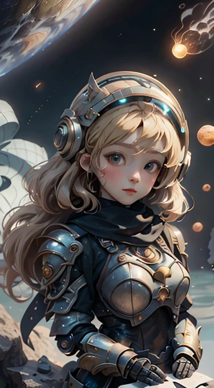 (((masterpiece))),16k,highest quality, figure, Earth, water,fire,Wind,space,One girl,Blonde Hair,Beautiful mechs,Shiny Armor,Eagle Helmet,Beautiful Face,scarf,paper_cut,Browsing Caution