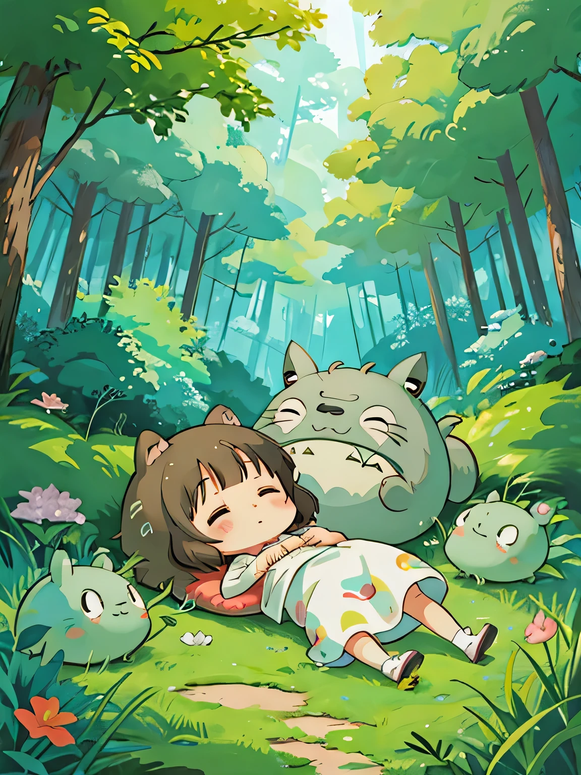 hayao Miyazaki、Kawaii Design, most beautiful girl ever、Chibi, afternoon nap、Totoro Forest