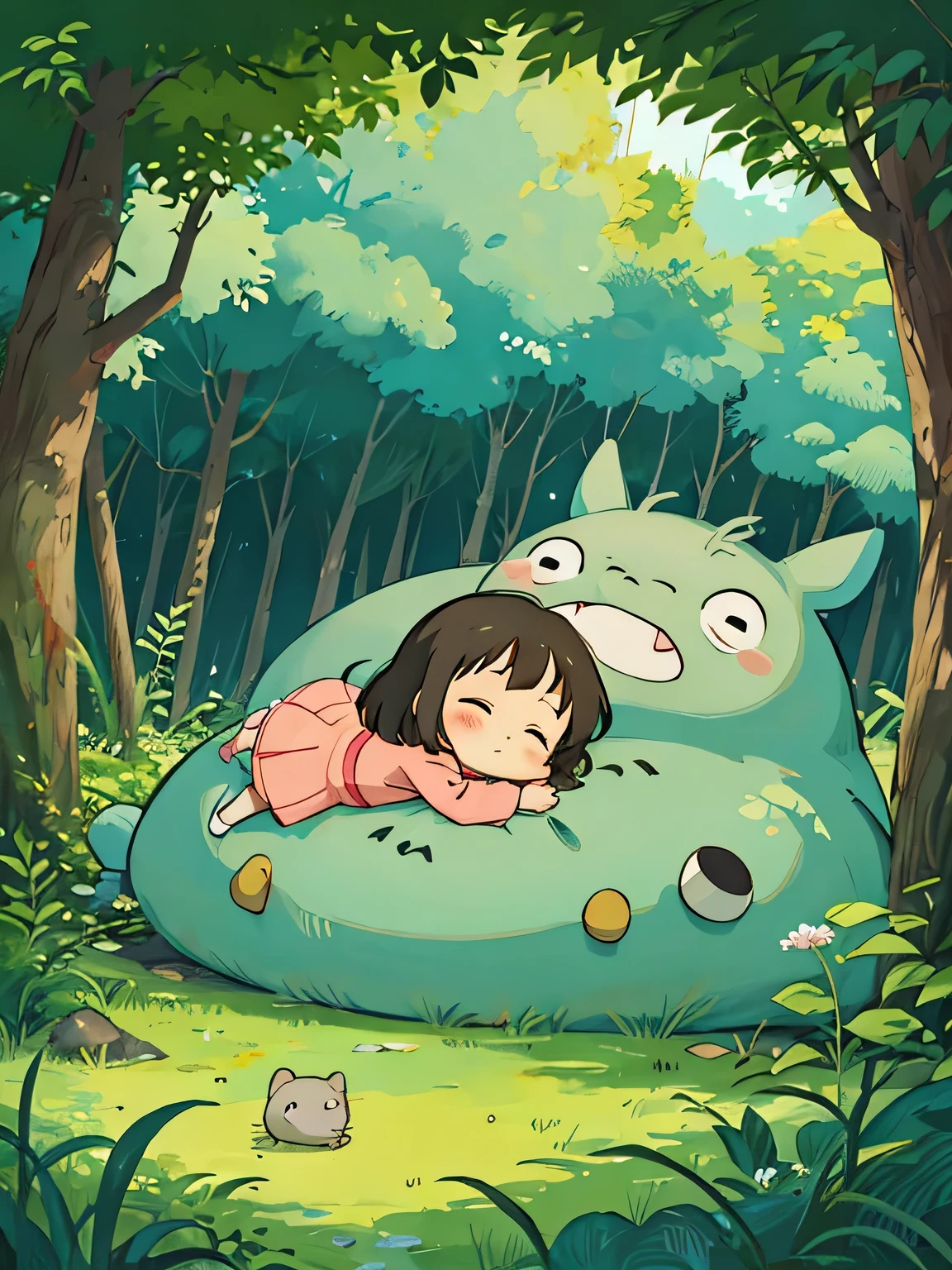 hayao Miyazaki、Kawaii Design, most beautiful girl ever、Chibi, afternoon nap、Totoro Forest
