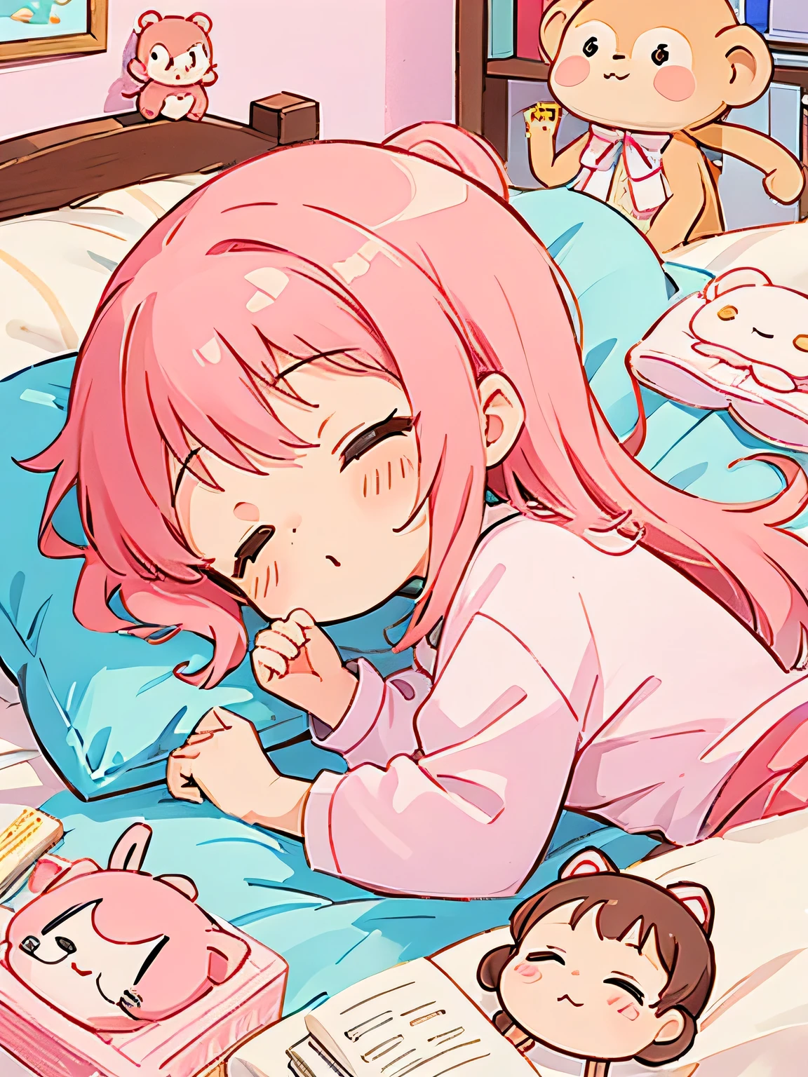 Momoko Sakura style、Kawaii Design, most beautiful girl ever、Chibi, afternoon nap、monkey, Cute bedroom for girls