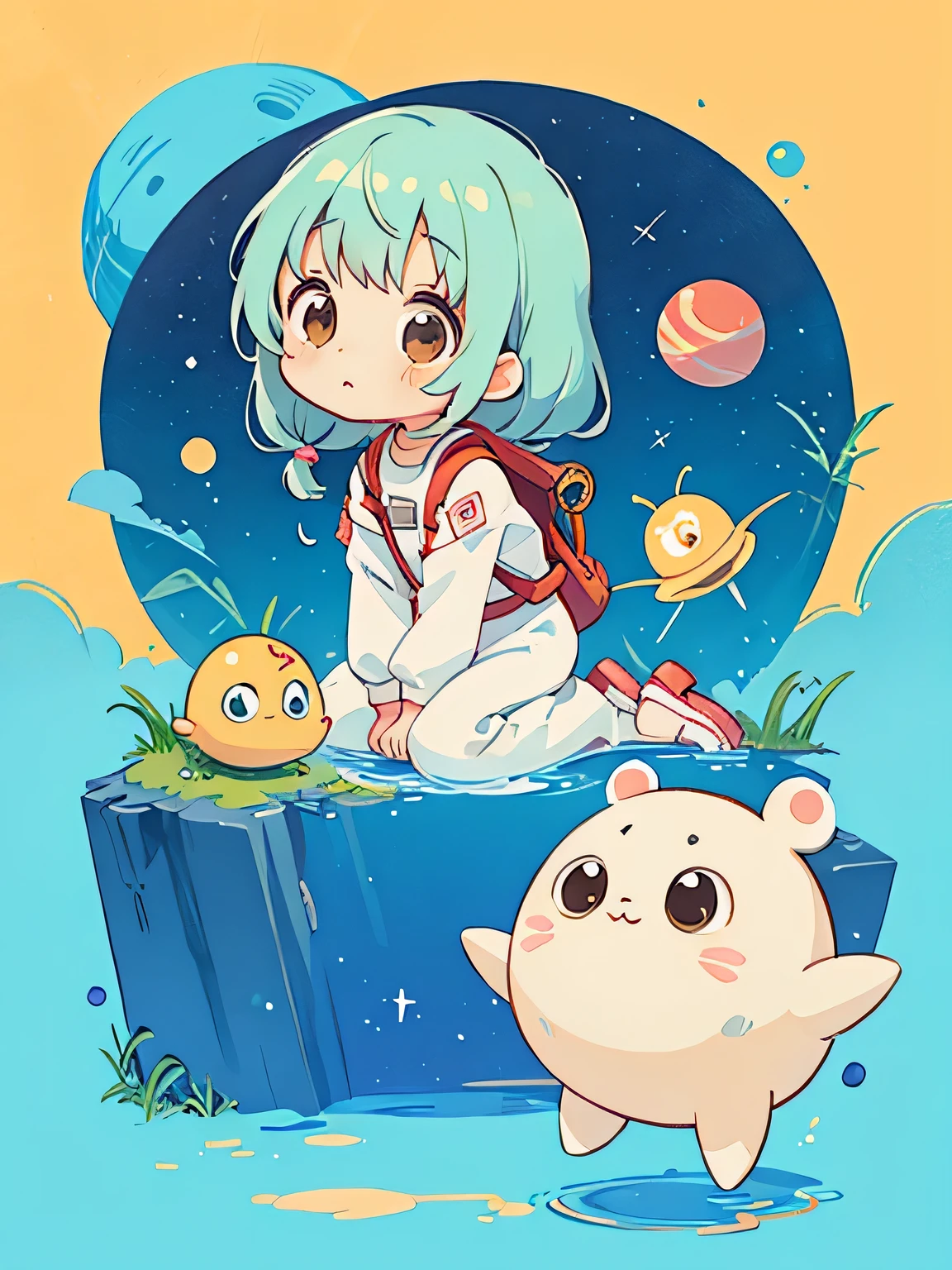 hayao miyazaki style, Kawaii Design, The most beautiful girl of all time、Chibi, Cute Alien、Mars exploration、