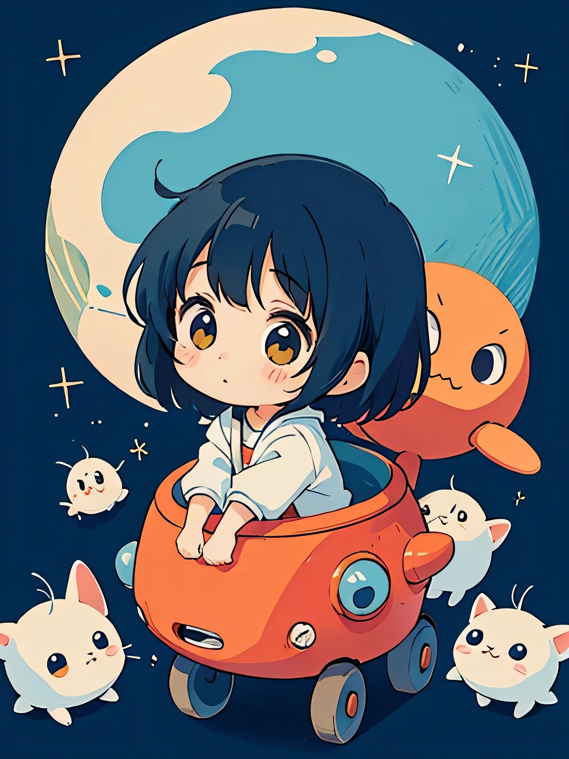 hayao miyazaki style, Kawaii Design, The most beautiful girl of all time、Chibi, Cute Alien、Mars exploration、