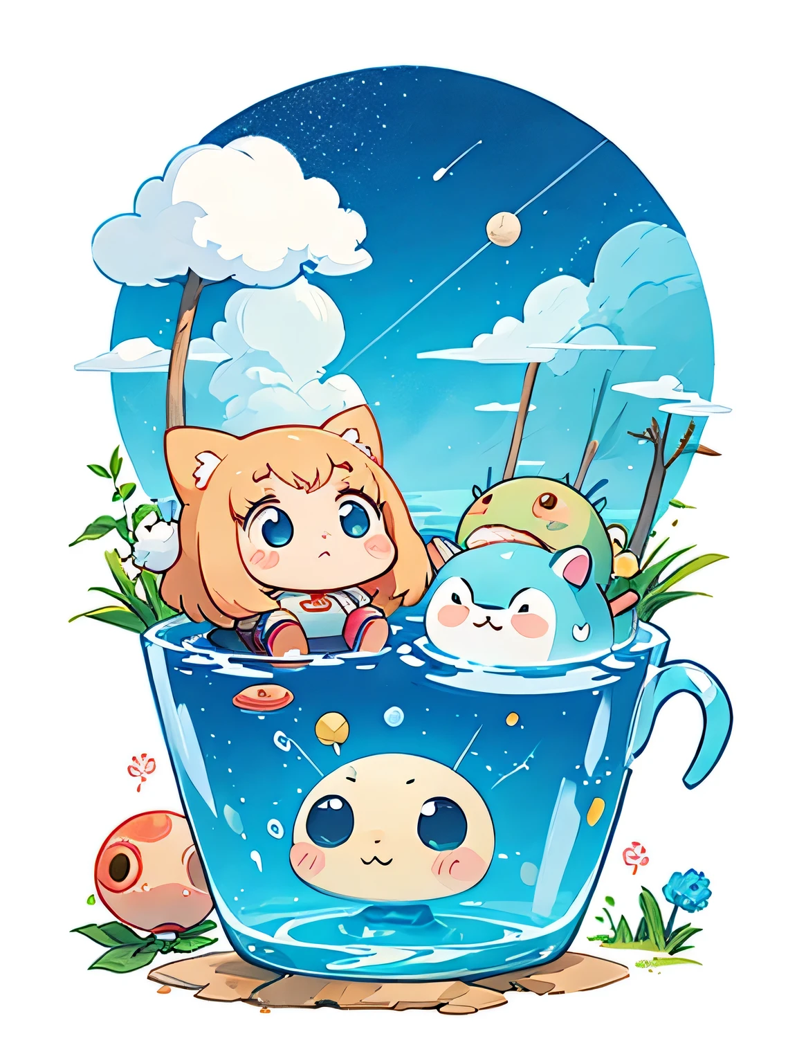 hayao miyazaki style, Kawaii Design, The most beautiful girl of all time、Chibi, Cute Alien、Mars exploration、