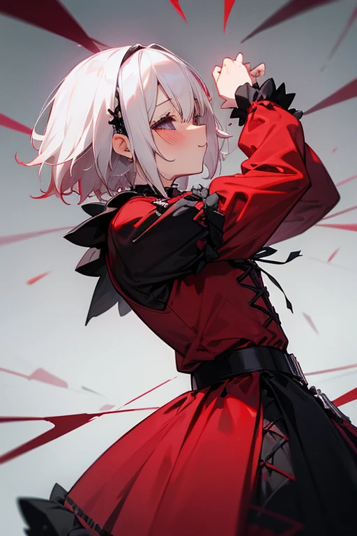Short white hair, blush, Gothic Lolita、Punk Fashion、Headbang 2.、Red clothes、