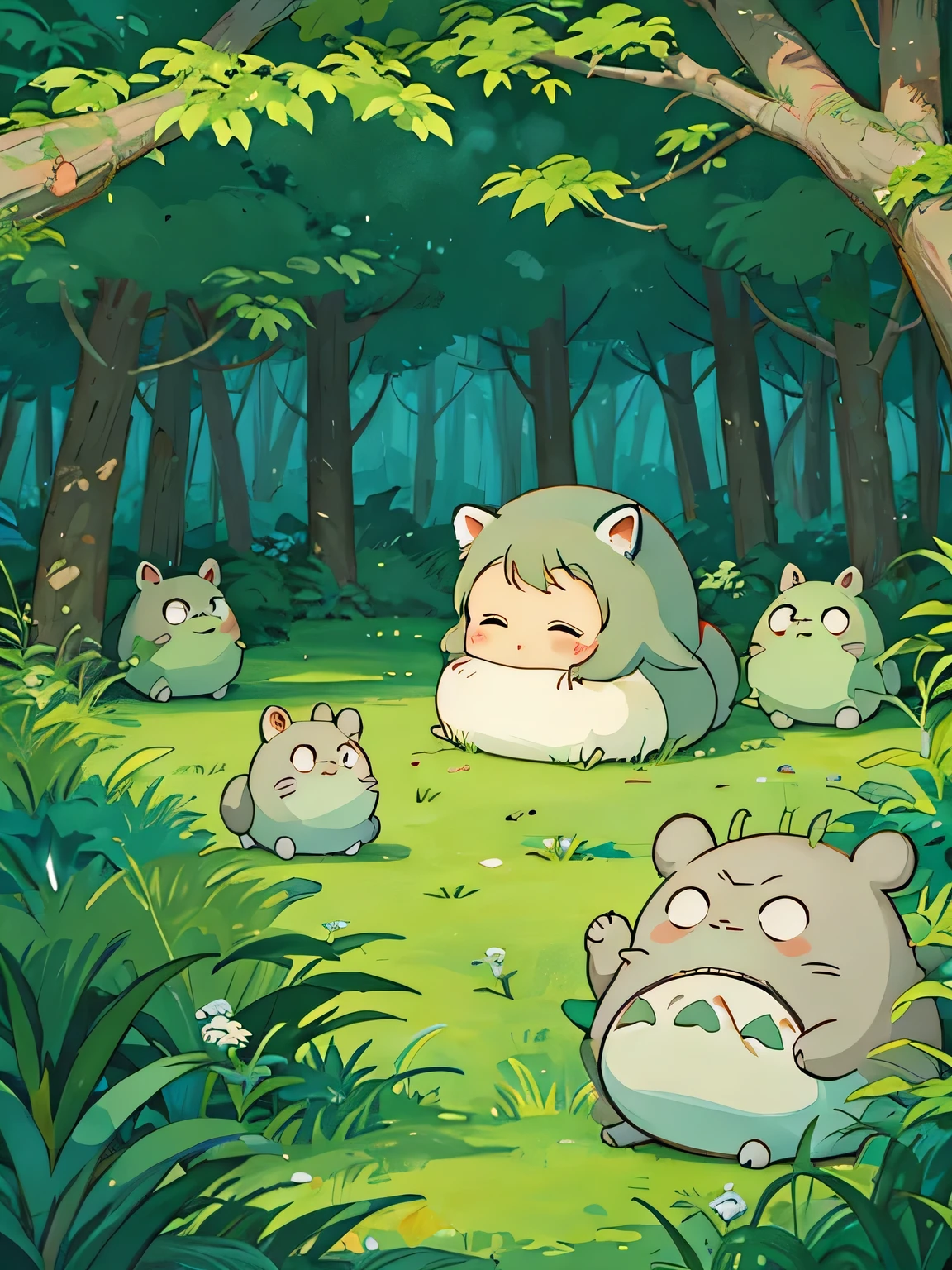 hayao Miyazaki、Kawaii Design, most beautiful girl ever、Chibi, afternoon nap、Totoro Forest