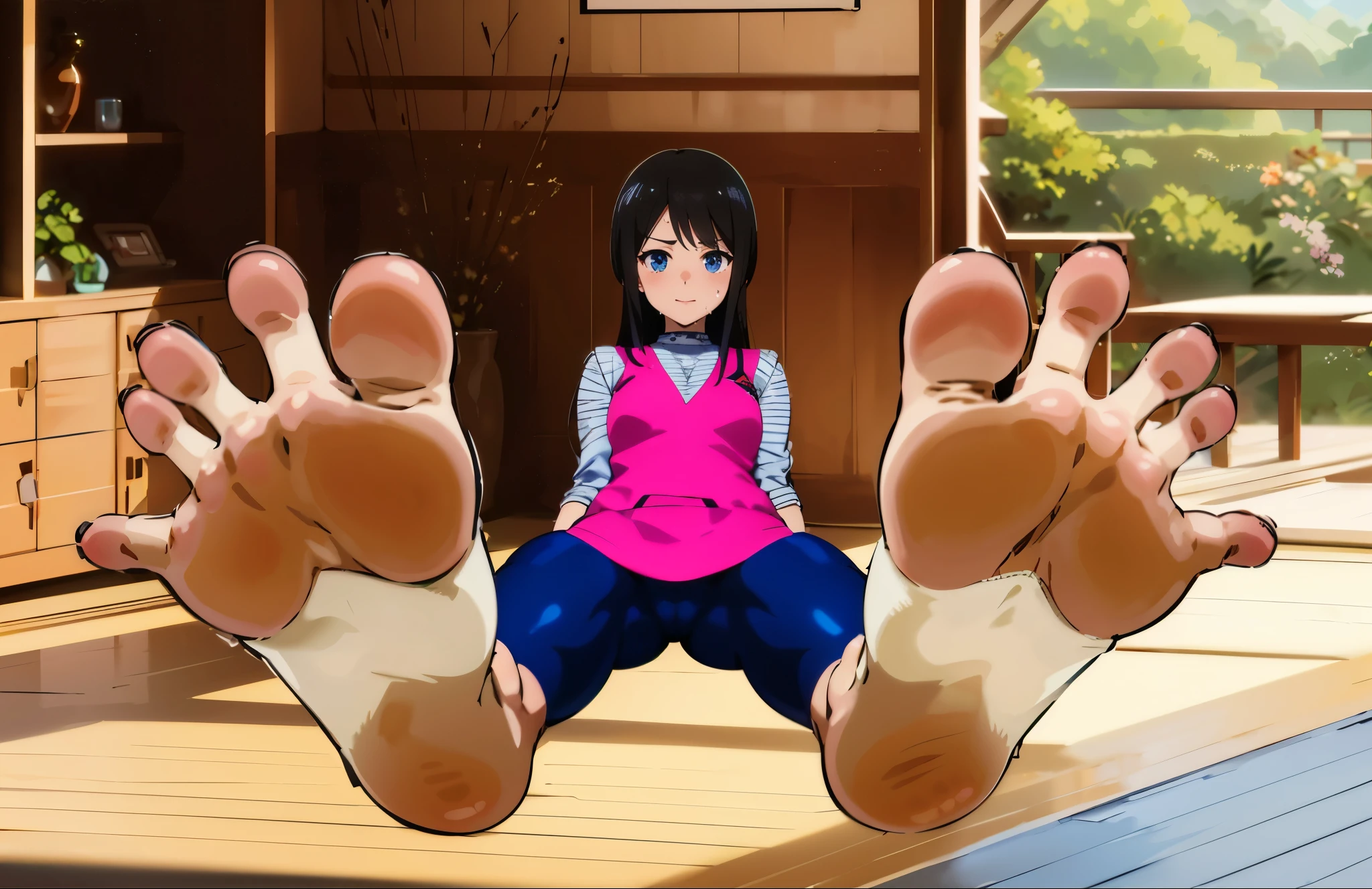 Anime girl sitting on the floor with her legs up, High Sole, Foot pose, Sweaty Feet POV Art, Foot Art subjective, !!Very detailed!!, shikamimi, Foot Art, Anime Moe Art Style, Happy Toes, Big Feet, Soft anime illustration, Detailed feet POV, Keep your feet on the ground, Feet and Hands, Sentai Heroine, Sweaty Feet, Mako Shiraishi, Samurai Sentai Shinkenger, Sentai Heroine