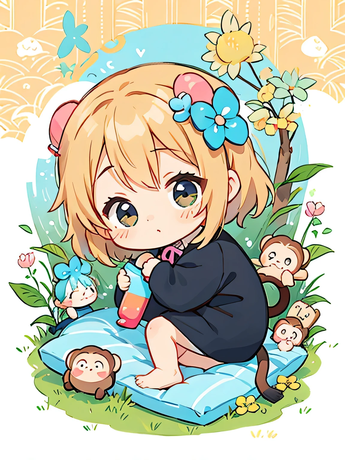 Tiv Style, Kawaii Design, The most beautiful girl of all time、Chibi, cute monkey, afternoon nap