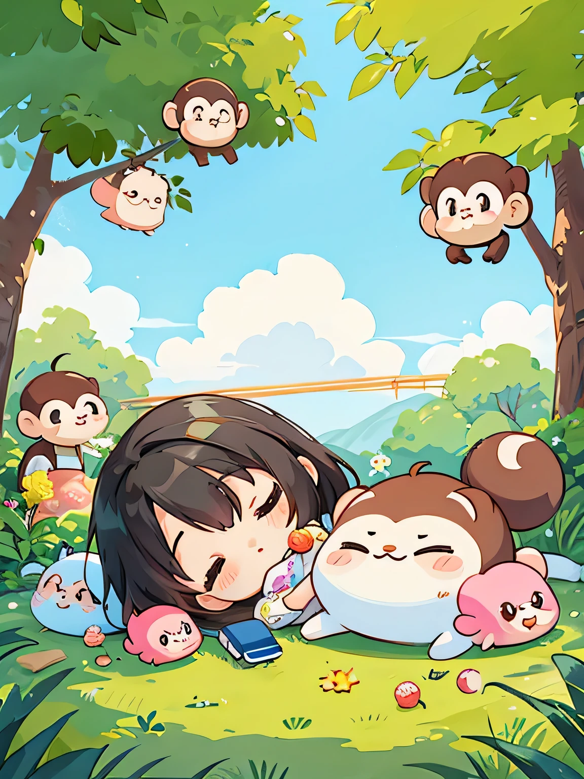 Tiv Style, Kawaii Design, The most beautiful girl of all time、Chibi, cute monkey, afternoon nap