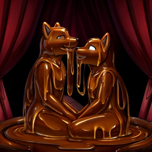 2 furries covered in brown sticky slime having sex