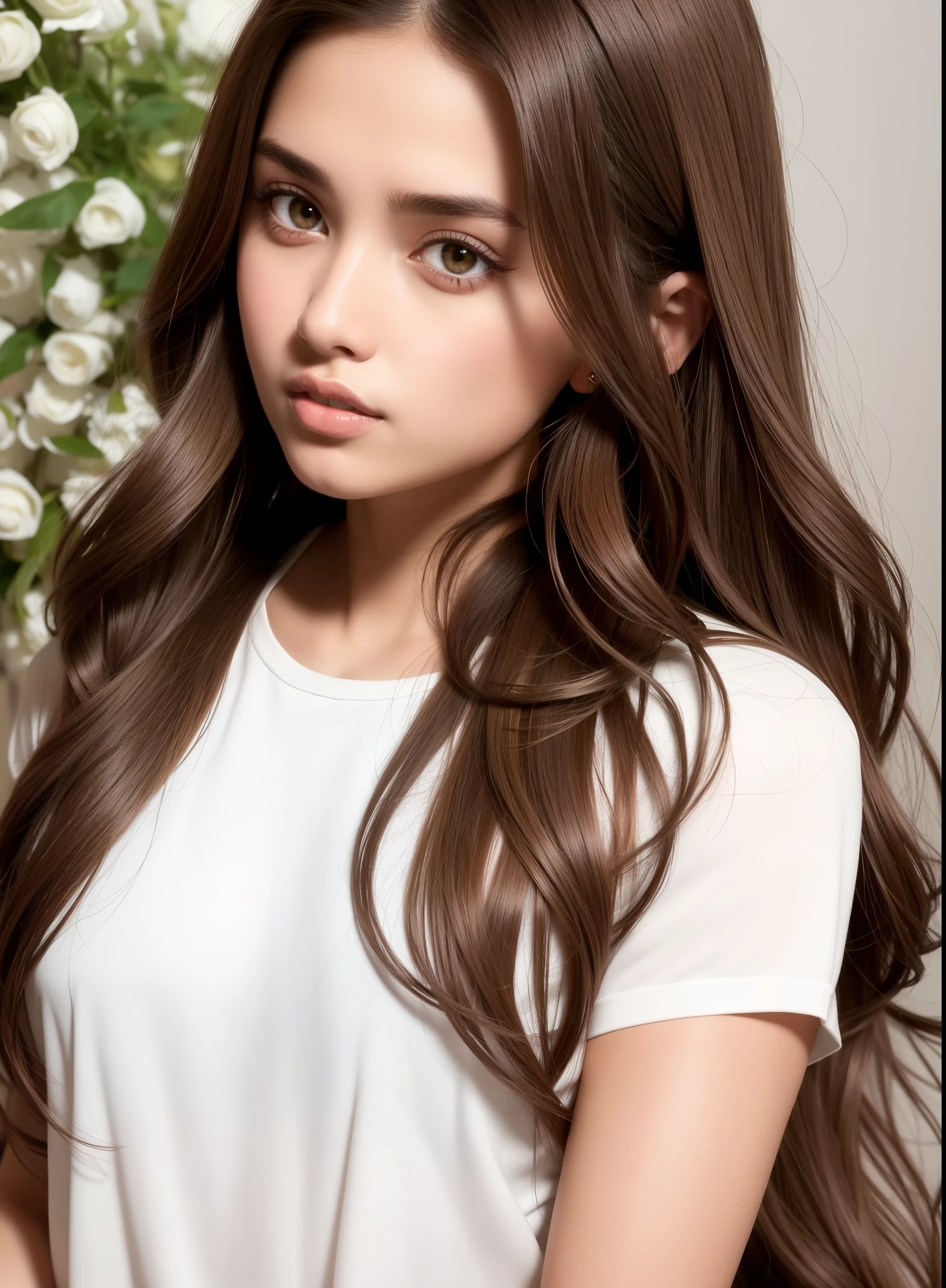 Cropped image of a woman with long brown hair and wearing a white top, Brown skinned Indian girl, Beautiful Latin Face, Beautiful young face, Attractive female face!!!, Perfect olive skin, Beautiful and attractive face, Very beautiful face, Very beautiful face, Beautiful woman face, Attractive pretty face, Beautiful young woman, Very beautiful face, mulher Beautiful young woman
