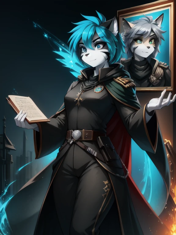 Warhammer_40 thousand_Commissar,((masterpiece)), (Best quality), (detailed), Black uniform, mascara, Eyeliner, eyeshadow, Upper body, pomade, женщина anthro furry tiger, Propaganda poster, wicked, bristle, Templar Cloak, Ethereal aura, tranquility, plasmogan in hands
 (8k contract, masterpiece, Best quality, High quality, absurdity, ultra-detailed), 