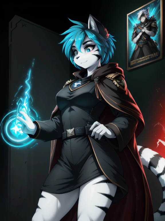 Warhammer_40 thousand_Commissar,((masterpiece)), (Best quality), (detailed), Black uniform, mascara, Eyeliner, eyeshadow, Upper body, pomade, женщина anthro furry tiger, Propaganda poster, wicked, bristle, Templar Cloak, Ethereal aura,  plasma gun in hands
 (8k contract, masterpiece, Best quality, High quality, absurdity, ultra-detailed), 