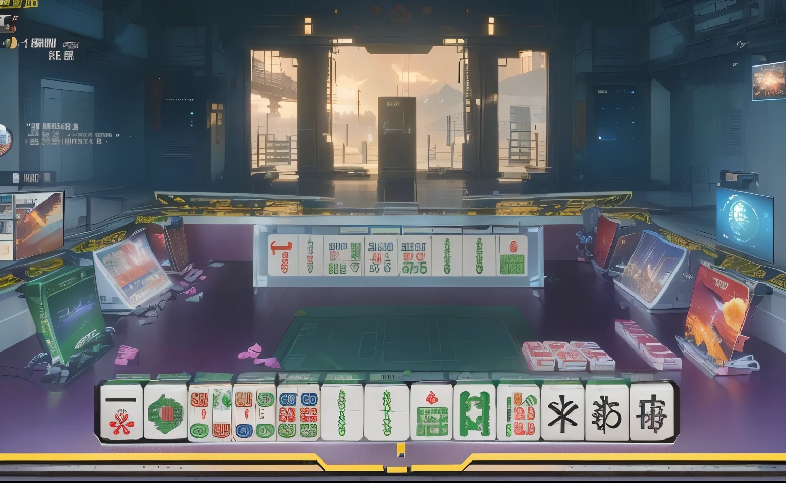 a close up of a game screen with a mahjong game on it, game screen, 游戏screenshot, 带 UI 的游戏screenshot, game interface, video game screenshot>, video game screenshot, Kantai Collection Arcade, 游戏screenshot, screenshot, videogame screenshot, Game User Interface, in the game, Game Concept, in the game, PC games with UI
