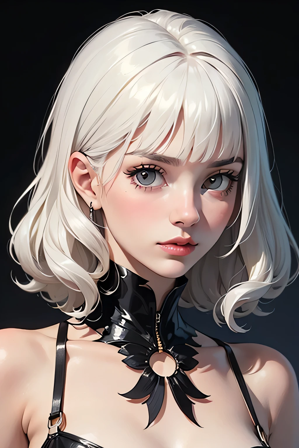 ((best quality)), ((masterpiece)), (detailed), perfect face, Cruella woman pale skin , curly hairs bangs ,one side is white other side black ,black and white hair 