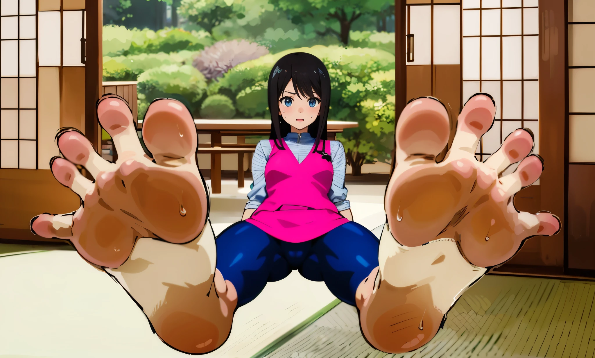 Anime girl sitting on the floor with her legs up, High Sole, Foot pose, Sweaty Feet POV Art, Foot Art subjective, !!Very detailed!!, shikamimi, Foot Art, Anime Moe Art Style, Happy Toes, Big Feet, Soft anime illustration, Detailed feet POV, Keep your feet on the ground, Feet and Hands, Sentai Heroine, Sweaty Feet, Mako Shiraishi, Samurai Sentai Shinkenger, Sentai Heroine