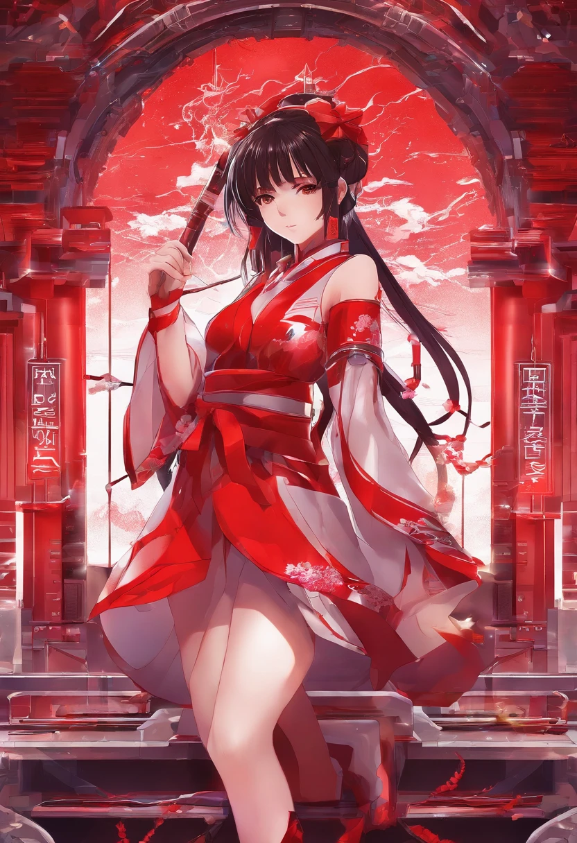 Reimu_Hakurei, Red Dress, Miko, Shrine Background, 1girl, masterpiece, best quality, highly detailed