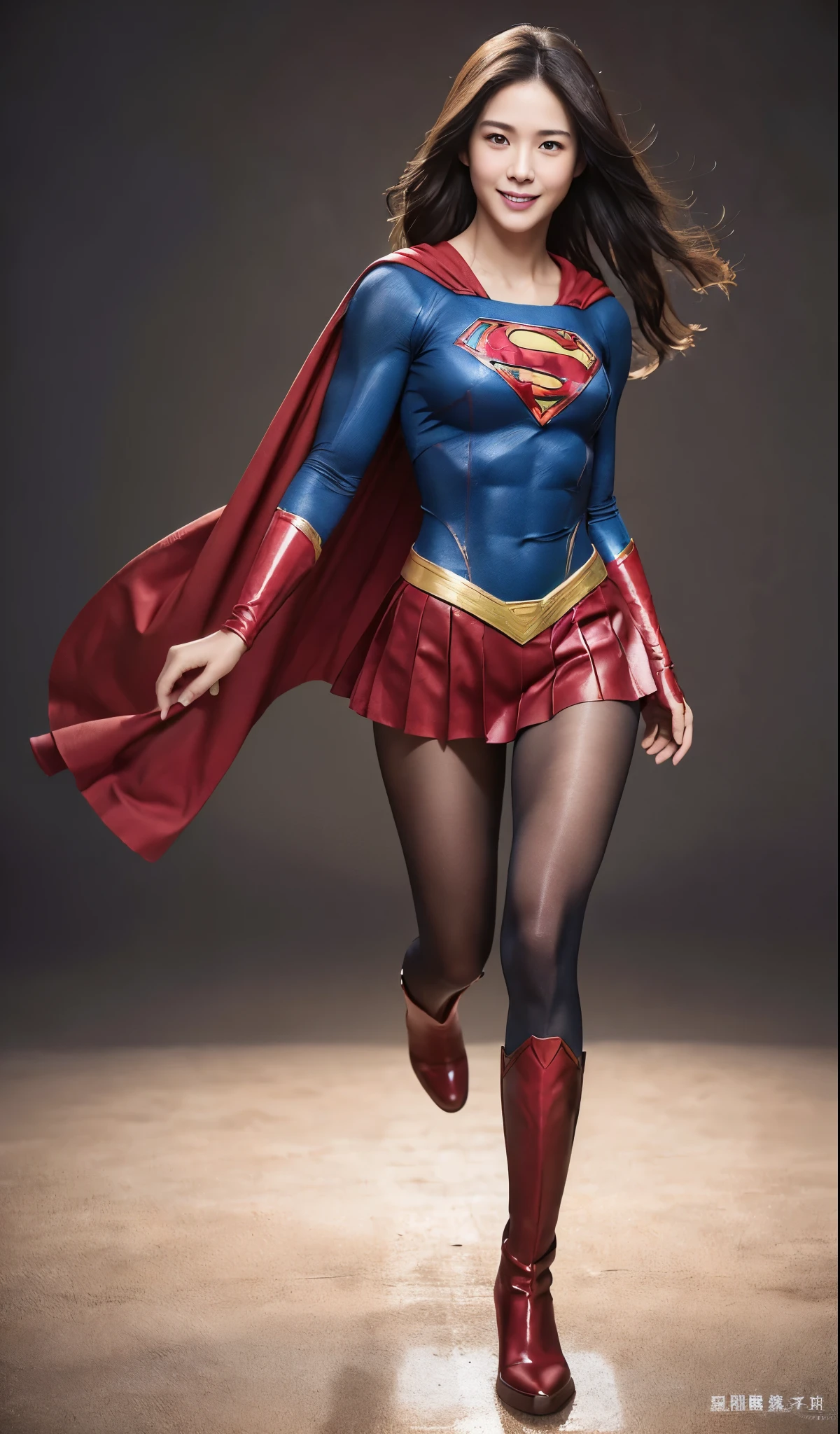 No background、(((Beautiful legs in black tights.)))、(((Legally express the beauty of your smile)))、((((Make the most of your original images)))、(((Supergirl Costume)))、(((Beautiful Hair)))、(((suffering)))、(((Please wear black tights....、Wear red boots)))、((Best image quality、8k))、((highest quality、8k、masterpiece:1.3))、(((Preserve background )))、Sharp focus:1.2、Beautiful woman with perfect figure:1.4、Slim Abs:1.2、Wet body:1.5、Highly detailed face and skin texture、8k