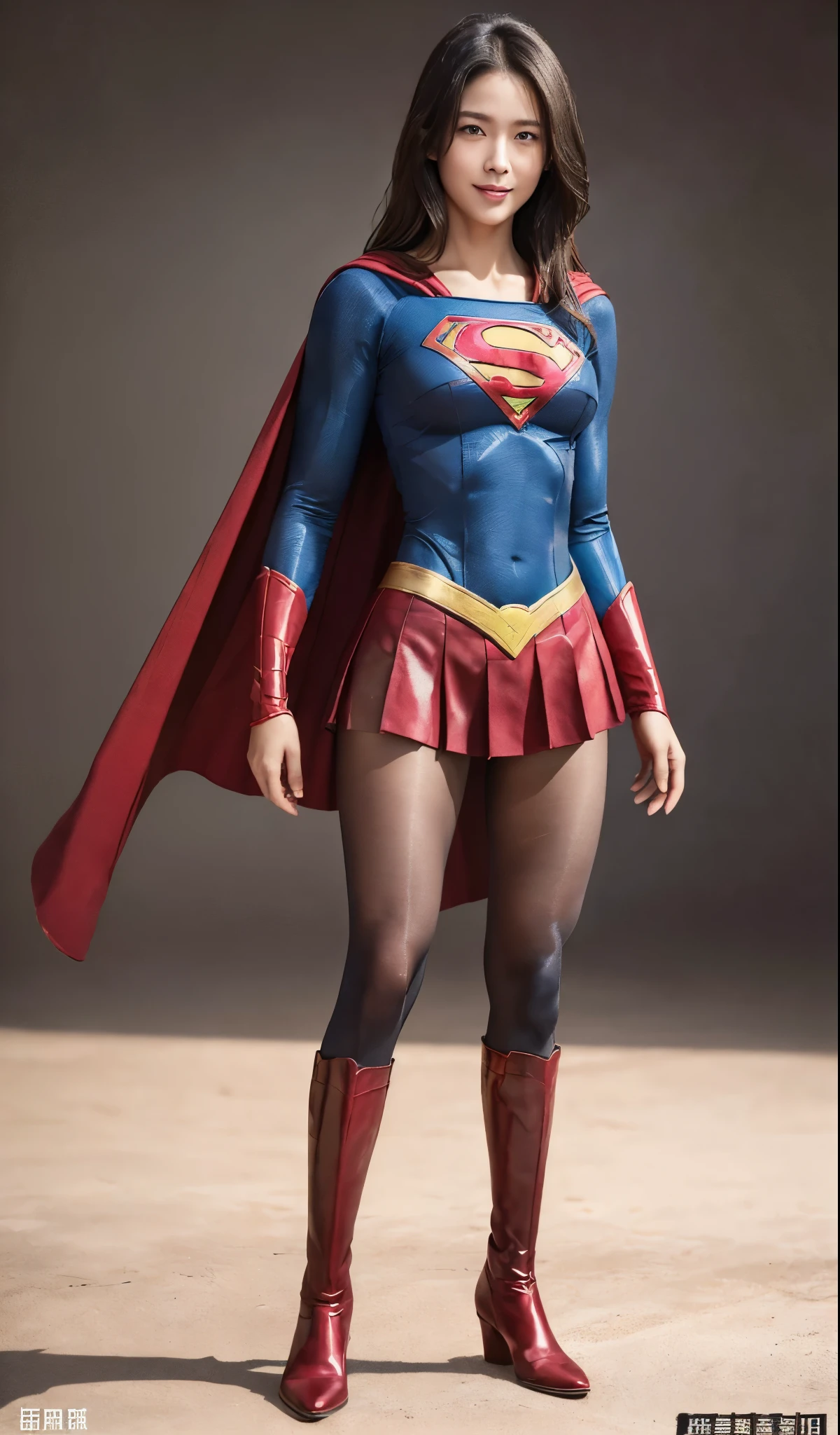 No background、(((Beautiful legs in black tights.)))、(((Legally express the beauty of your smile)))、((((Make the most of your original images)))、(((Supergirl Costume)))、(((Beautiful Hair)))、(((suffering)))、(((Please wear black tights....、Wear red boots)))、((Best image quality、8k))、((highest quality、8k、masterpiece:1.3))、(((Preserve background )))、Sharp focus:1.2、Beautiful woman with perfect figure:1.4、Slim Abs:1.2、Wet body:1.5、Highly detailed face and skin texture、8k