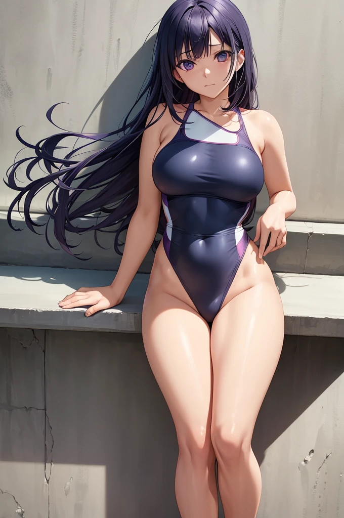 1girl, 1girl hinata full body, Hinata Hyuga, Hinata Hyuga naruto shippuden, hyuga hinata, (anime: naruto), adorable, female body, perfect body, fullbody, lavender gentle eyes, dark blue hair, dark blue long hair, beautiful, perfect body, swimsuit, female swimsuit, onepiece swimsuite, one piece bathingsuit, beautiful woman body, hinata, ultrasharp, 4k picture, highly detailed, stunning

