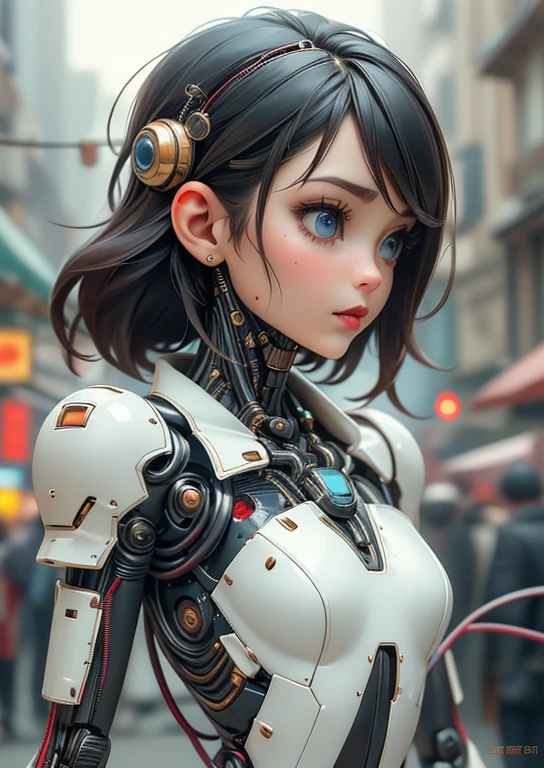 (8k, highest quality, masterpiece:1.2), (Realistic, photo-Realistic:1.37), Very detailed,Beautifully detailed skies,(highest quality),((Very delicate and beautiful)),((Cover your chest)),Cinematic Light,(1Mechanical girl),alone,((Upper body hanging by wire)),((Hanging with wire and tube)),(machine made joint:1.2),((Mechanical limbs)),(Blood vessels connected to tubes),(Mechanical vertebra attaching to back),((Mechanical cervical attaching to neck)),(Cover your chest),(Wires and cables around the neck:1.2),(Overhead wires and cables:1.2),(Character Focus),SF,The battle begins,Beautiful fine details,Small breasts,The body is slim,
Glamour,Medium Hair,Confused ,Embrace the Heart,Ground View Down,(((whole body))),No bra,See-through,
Reel Mecha, Mechanical parts, joint, Mecha,Black Hair,blue eyes,Robber Girl,Red lips,compensate,Realistic,Fashion Girl, Vivian, Dataset,