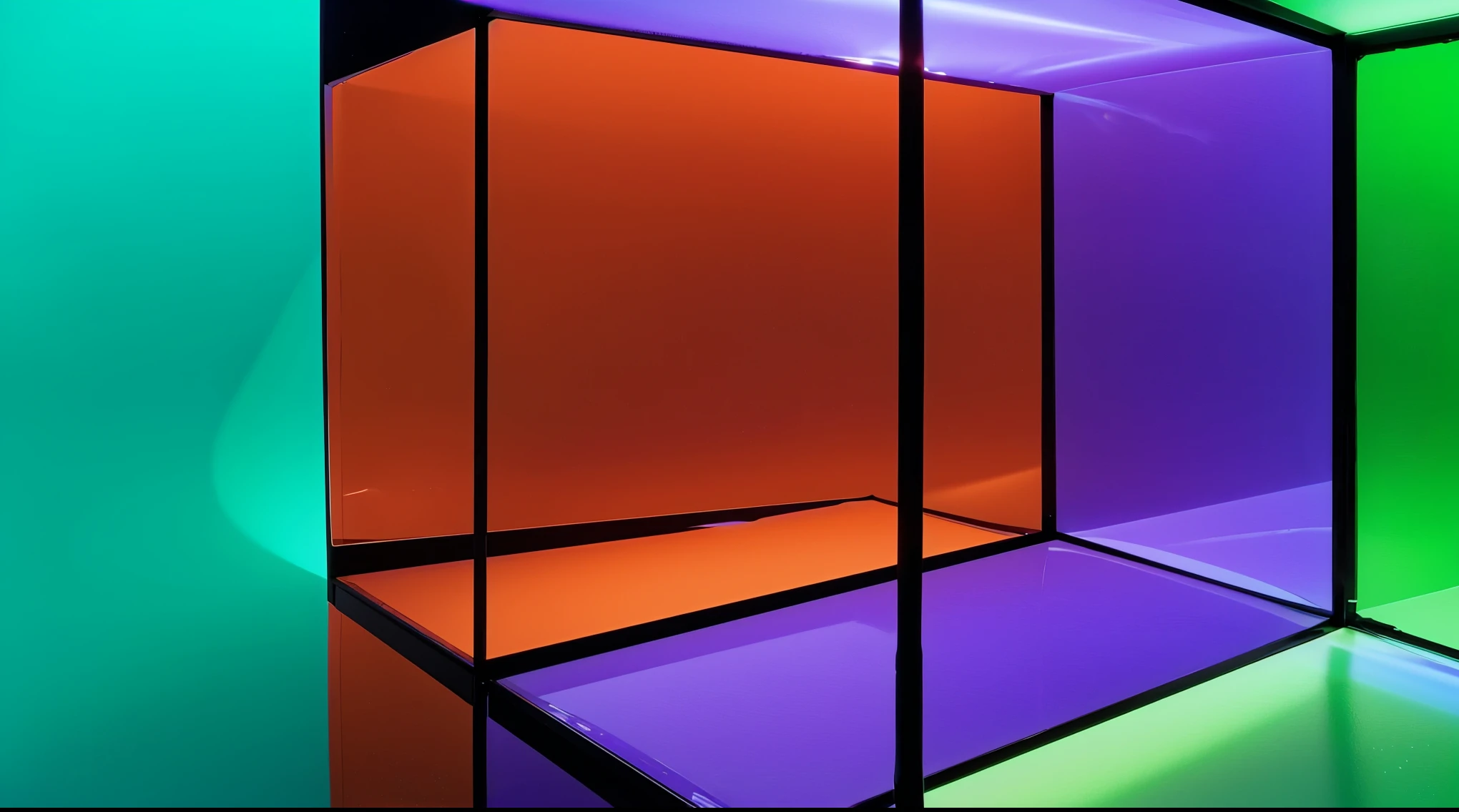 Create an image of a colorful terrarium with distinct sections. The terrarium should have transparent walls and be divided into compartments with different colors: red, orange, purple, and green. Each section should be clearly visible through the transparent walls. The background of the image should be a bright blue, emphasizing the vibrant and playful design of the terrarium. cartoon key frame rendering, cute 3D rendering, Shiny metallic,Create ultra sharp цветной рендеринг zbrush. perfect cgi, cgi art created only with gradients, smooth silhouette, Create ultra sharp skin, high intensity refraction, (plastic material), most beautiful vfx, blue background, plastic refractions, glossy texture, smooth 3d model, multiple light sources, rim light, sharp post effects render, (glossy plastic texture with multiple big light probe refractions), perfect cgi, cgi art created only with gradients, smooth silhouette, high intensity refraction, (plastic material), most beautiful vfx, blue background, plastic refractions Create ultra sharp