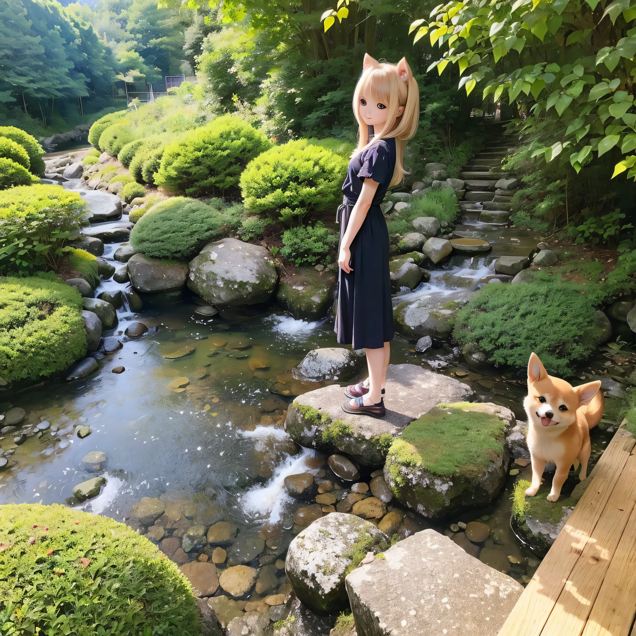 Shiba Inu girl rural scenery(((
A tall mountain)))