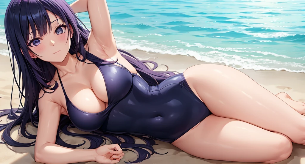 1girl, 1girl hinata full body, Hinata Hyuga, Hinata Hyuga naruto shippuden, hyuga hinata, (anime: naruto), adorable, female body, perfect body, fullbody, lavender gentle eyes, dark blue hair, dark blue long hair, beautiful, perfect body, swimsuit, female swimsuit, onepiece swimsuite, one piece bathingsuit, beautiful woman body, hinata, ultrasharp, 4k picture, highly detailed, stunning

