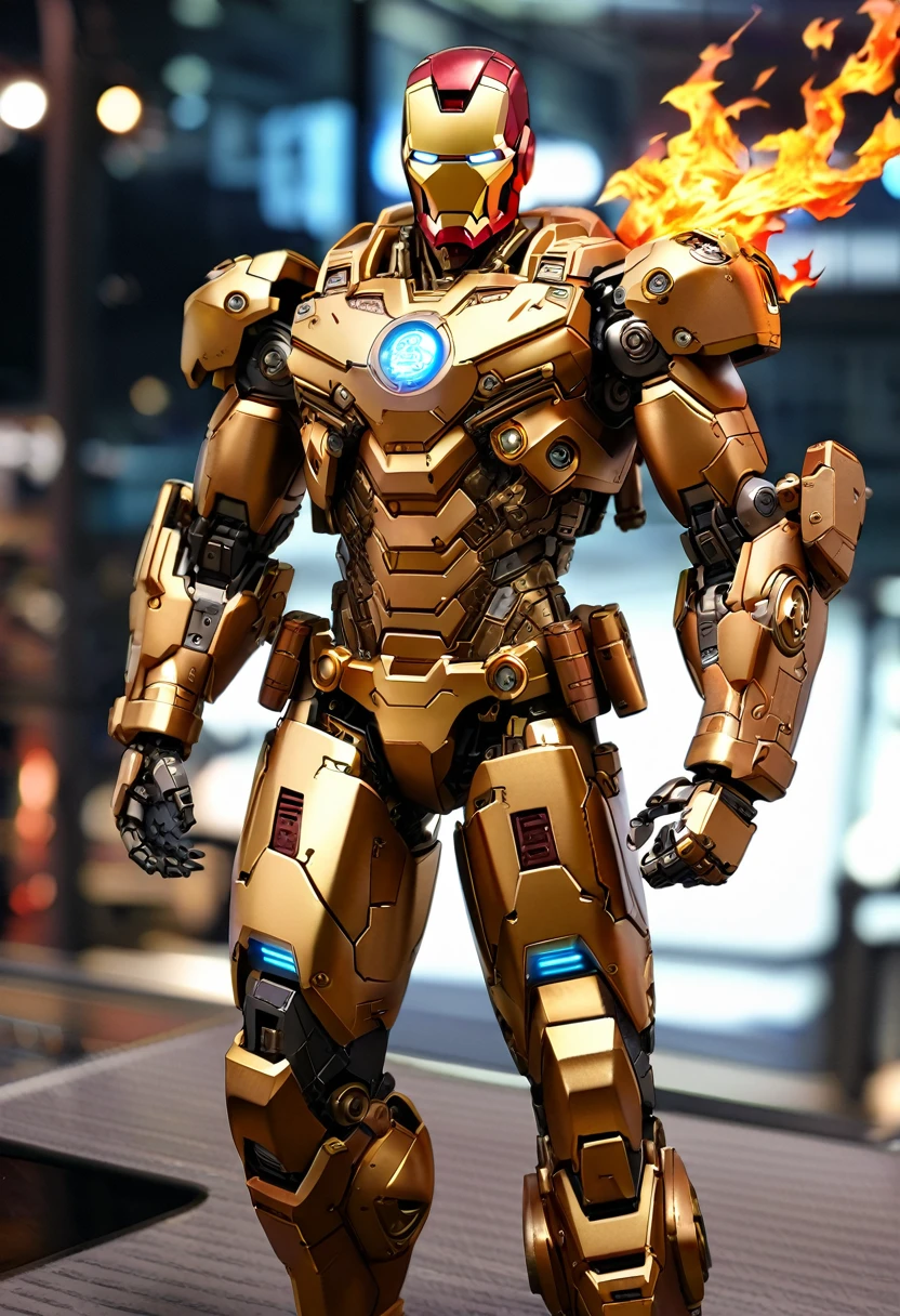 iron man 3 hot toys 1 / 6 scale Iron Man Mark Iron Man figure, steampunk iron man, Battle damaged Iron Man suit, cyberpunk iron man, Delicate metal armor, metallic bronze skin, Boston Celtics Ironman Suit, Complex robot armor, Brown heavy metal armor, black and golden armor, intricate etched armor, Complete Borg Ultra Detailed, Cybernetic Flame Armor