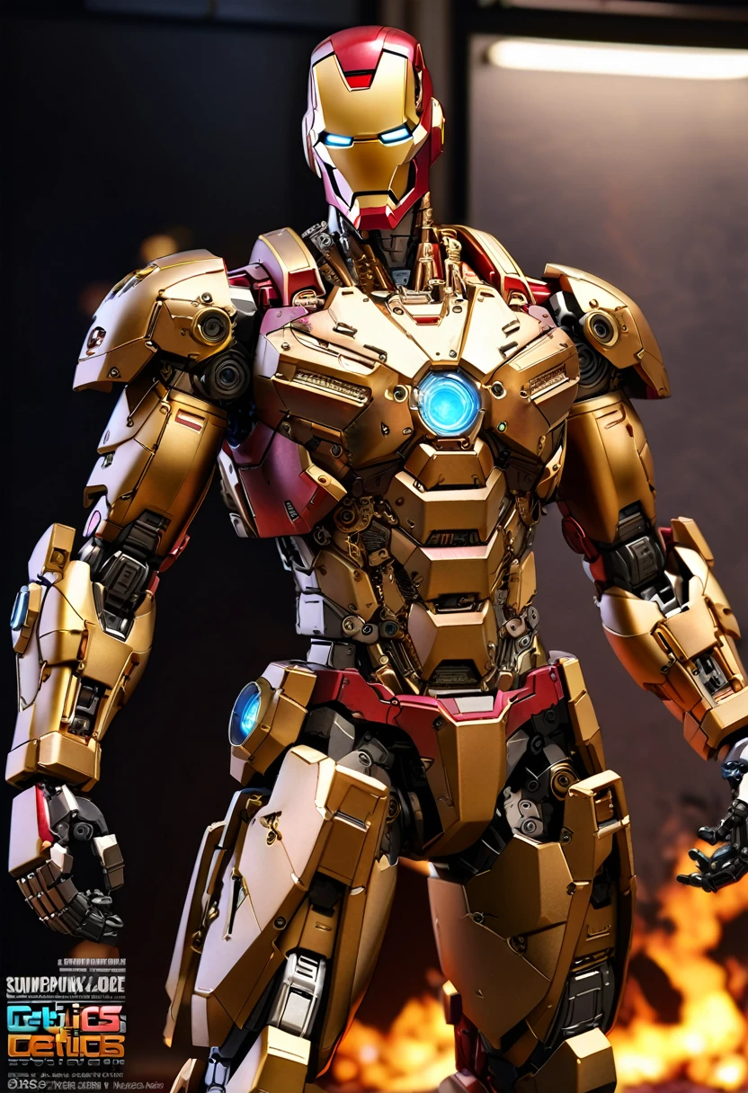 iron man 3 hot toys 1 / 6 scale Iron Man Mark Iron Man figure, steampunk iron man, Battle damaged Iron Man suit, cyberpunk iron man, Delicate metal armor, metallic bronze skin, Boston Celtics Ironman Suit, Complex robot armor, Brown heavy metal armor, black and golden armor, intricate etched armor, Complete Borg Ultra Detailed, Cybernetic Flame Armor