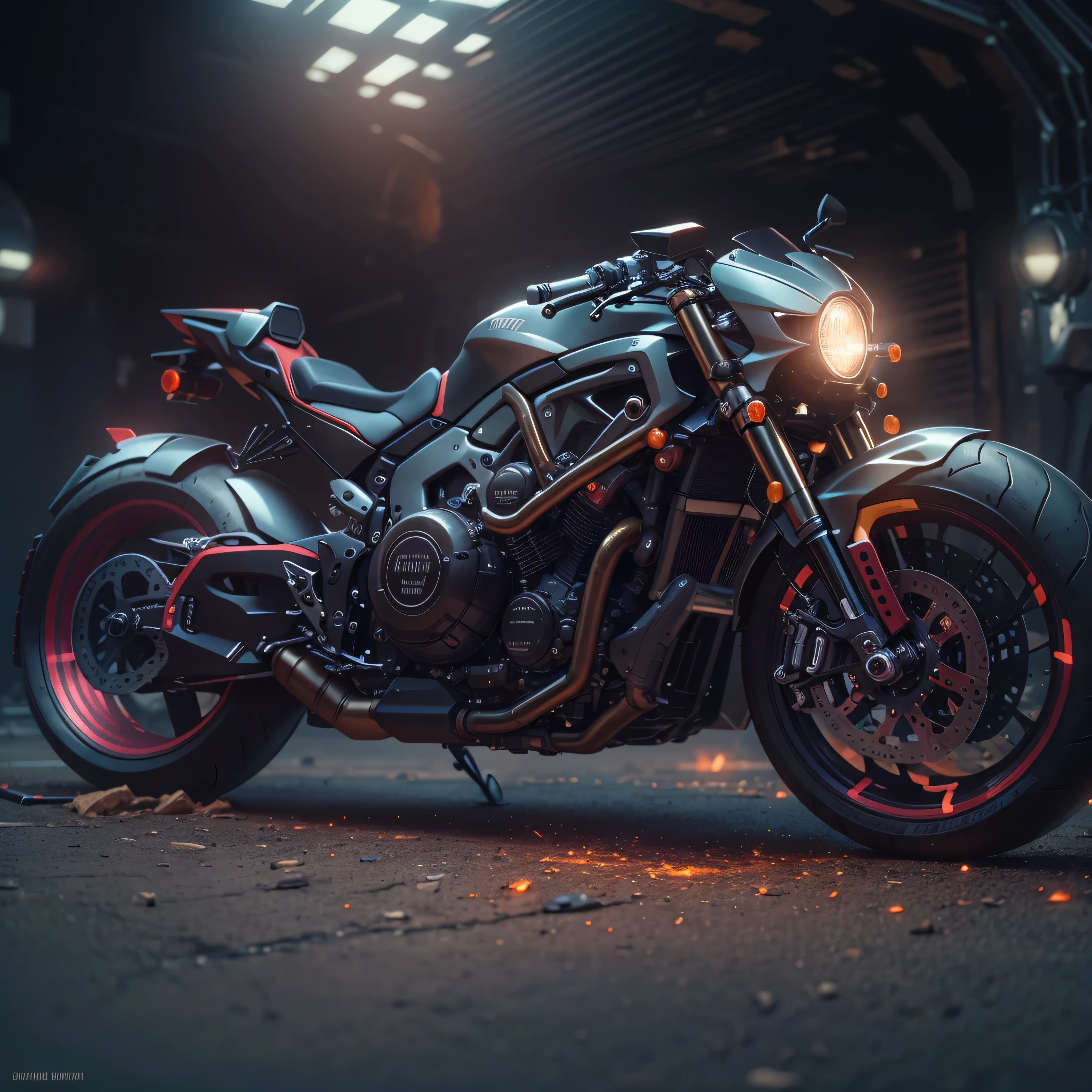 Imagine shrouded in cosmic dust, a Sci-Fi, cyberpunk, motorcycle, Capture every detail of the bike, from the glow of the powerful engine, all in a high-resolution HDR image, PNG, no background, on a round metal button, photo-realistic, octane render, unreal engine, ultra-realistic