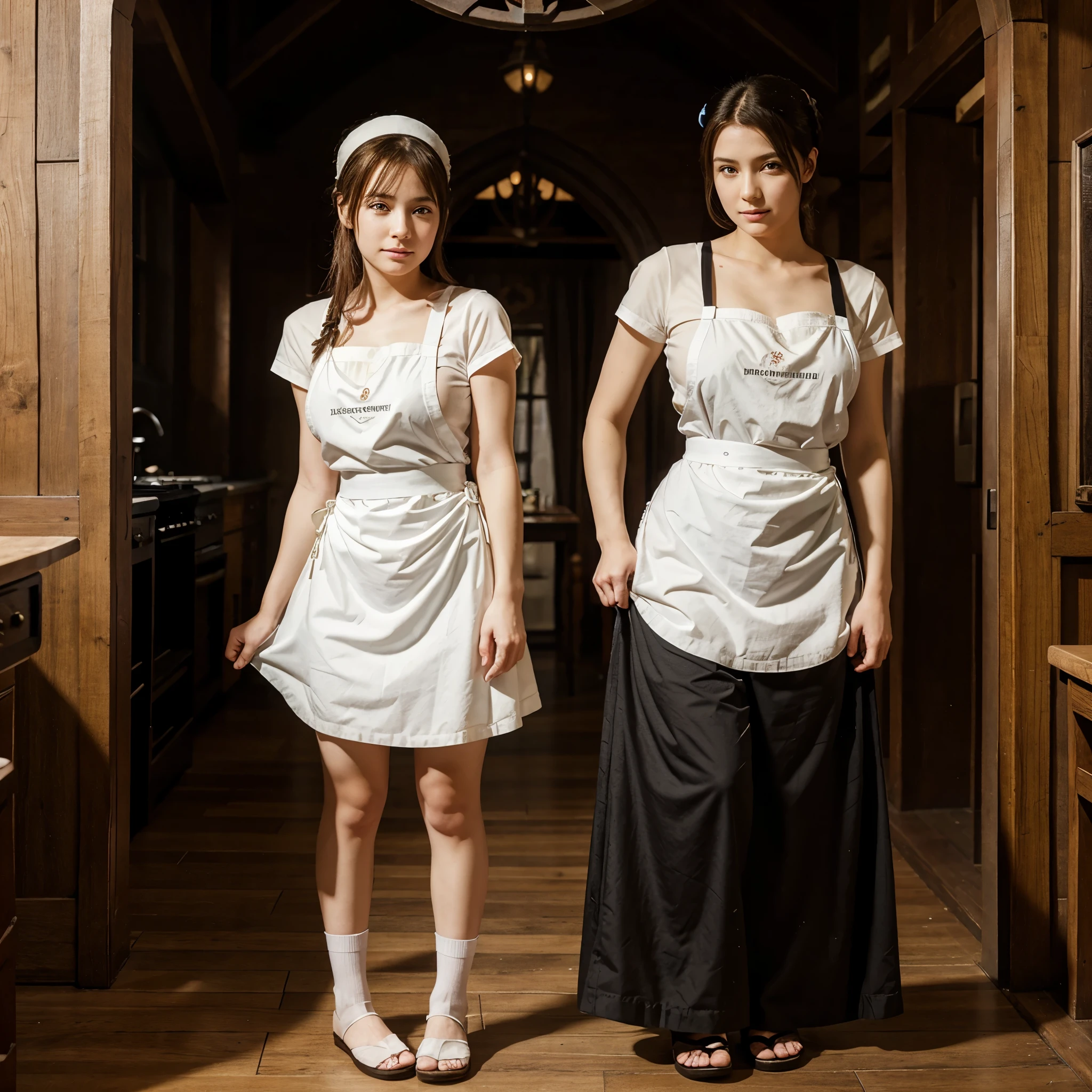 Anime, 1girl, Medieval, maid servant, Full length apron.