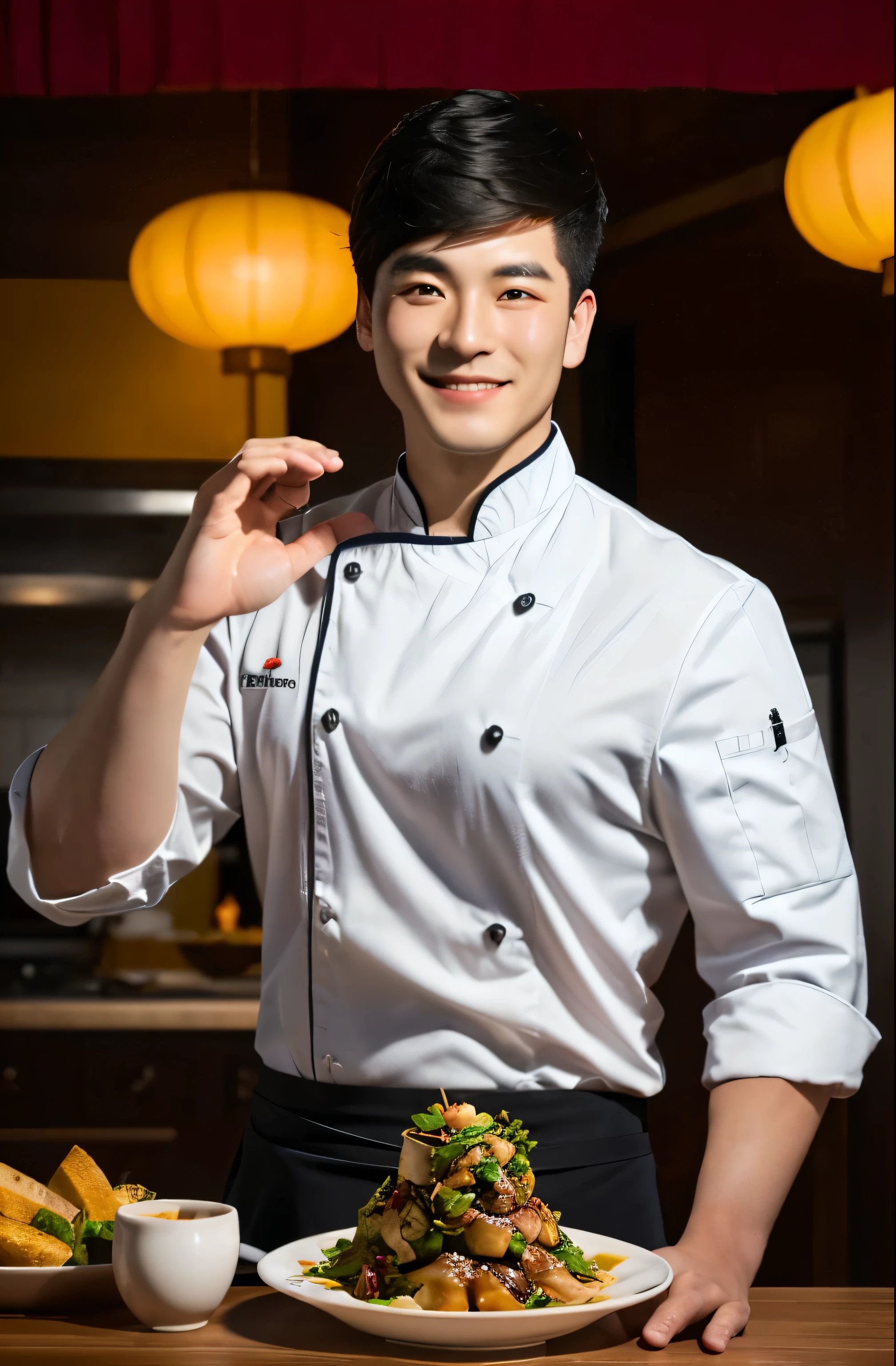 A male chef，Black hair Chinese，Realistic photos，Photography