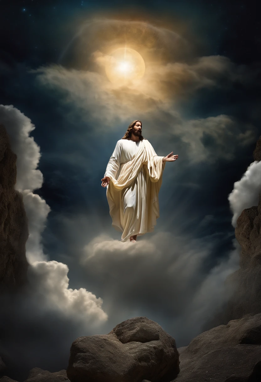transfiguration of Jesus Christ, clouds surrounded, bright night, full moon