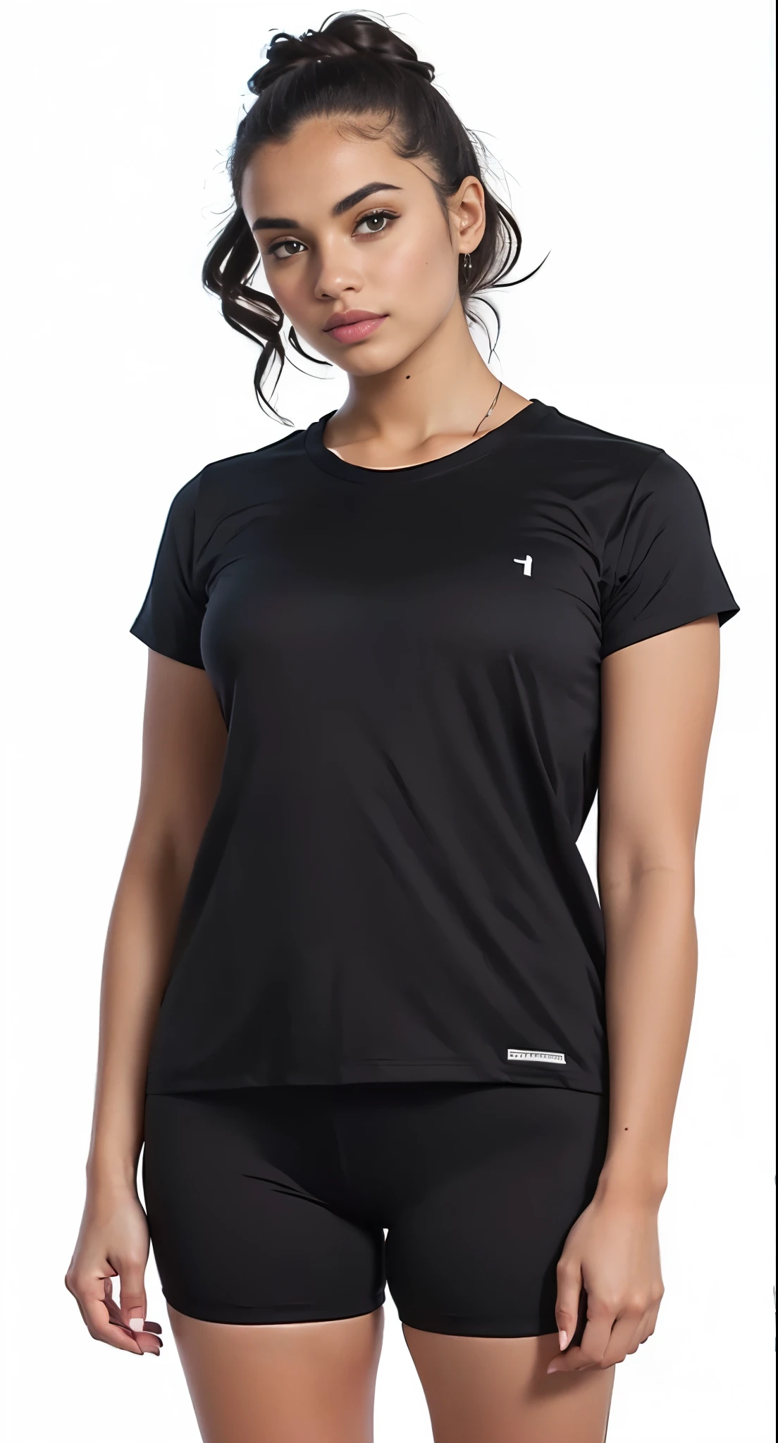 uma mulher de short preto e blusa preta, wearing a black Camiseta, camisa preta underneath armor, Manga curta, camisa preta, vestindo uma camiseta preta, texturizado preto, vestindo camiseta preta, vestindo uma camiseta muscular, camiseta, Camiseta, vista superior e lateral, trend in r/technological clothing, camiseta preta, vistas laterais frontais completas
