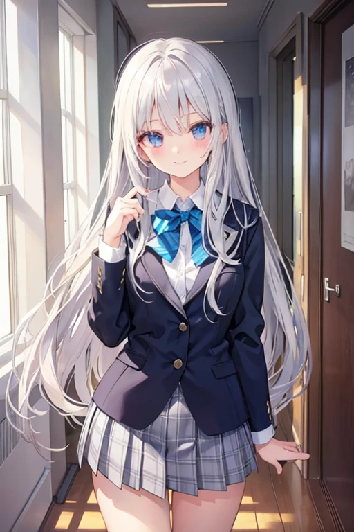 Silver Hair straight Fair skin Fake smile High school girls uniform masterpiece