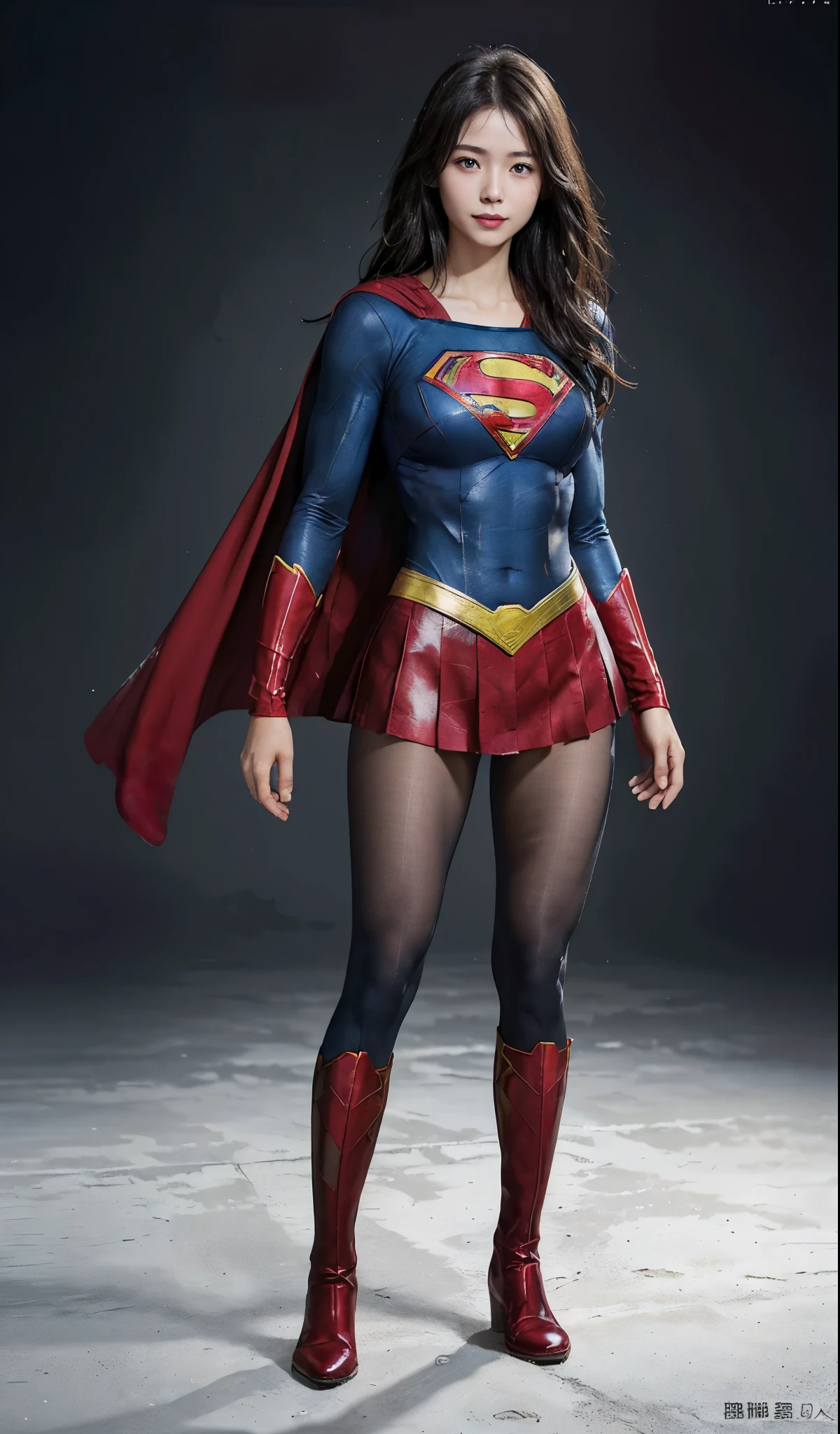 No background、(((Beautiful legs in black tights.)))、(((Legally express the beauty of your smile)))、((((Make the most of your original images)))、(((Supergirl Costume)))、(((Beautiful Hair)))、(((suffering)))、(((Please wear black tights....、Wear red boots)))、((Best image quality、8k))、((highest quality、8k、masterpiece:1.3))、(((Preserve background )))、Sharp focus:1.2、Beautiful woman with perfect figure:1.lim Abs:1.2、Wet body:1.5、Highly detailed face and skin texture、8k