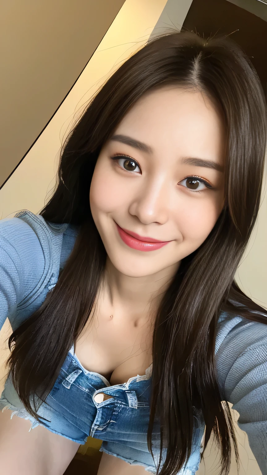 ((Full body angle:1.1)).((highest quality, 8K, masterpiece:1.3)), ((from below:1.1)).concentrated:1.2, Perfect body beauty:1.4, Hips:1.2, ((Delicate Hair)), (Colorful lettuce cut top in see-through mesh 、Denim shorts:1.1) , ((highest quality、8K、masterpiece:1.3))、1 Girl、A sloppy smile、Esbian all over、Slim face、Big 、Beautiful woman、(Dark Brown Hair)、Long Hair、1.1、Flickering Valley、Detailed eyes、double eyelid、Blurred Background、超Slim face、Smile、Looking down、stroll、